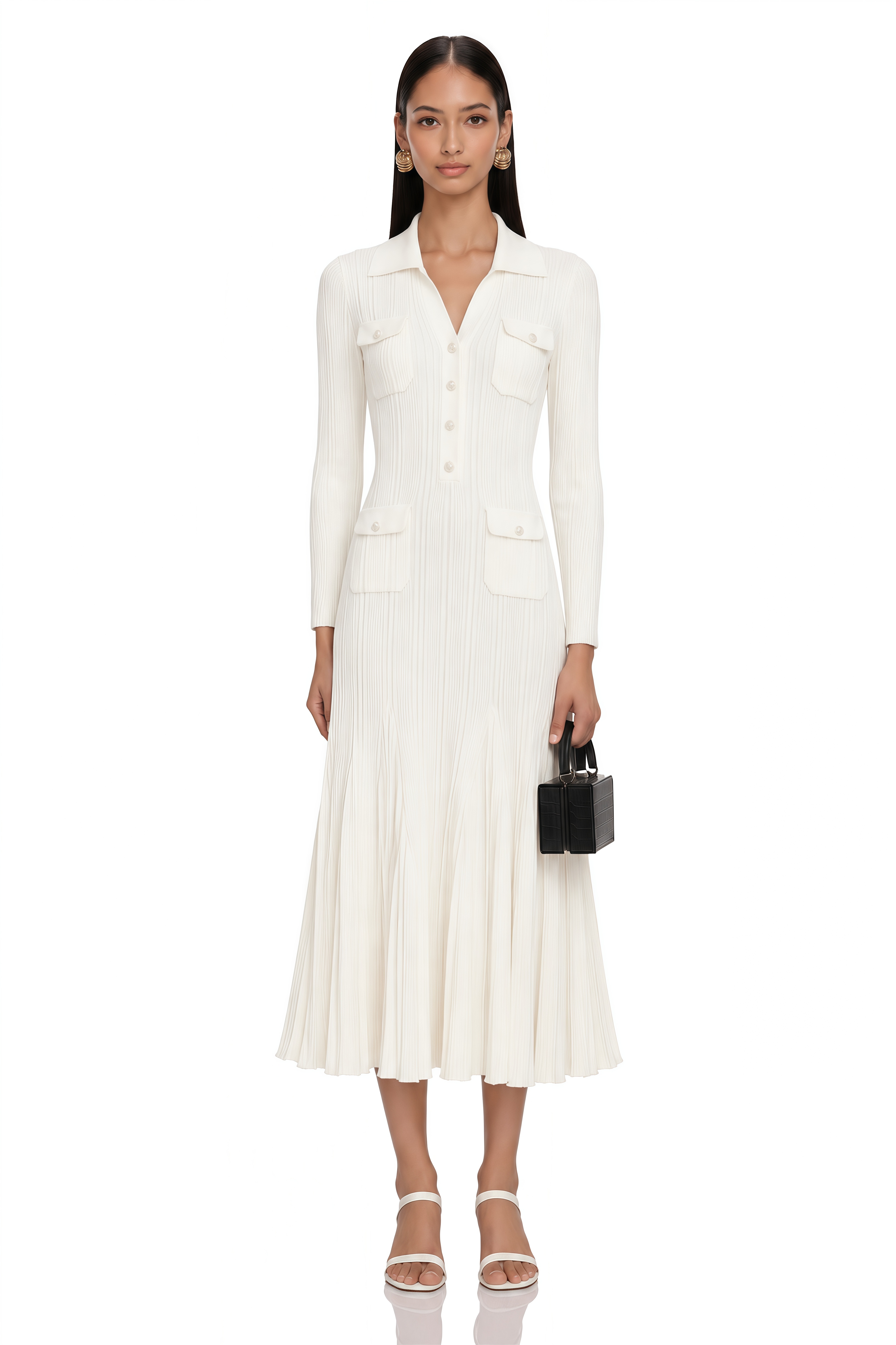 Nouria White Mermaid-Hem Knit Midi Dress