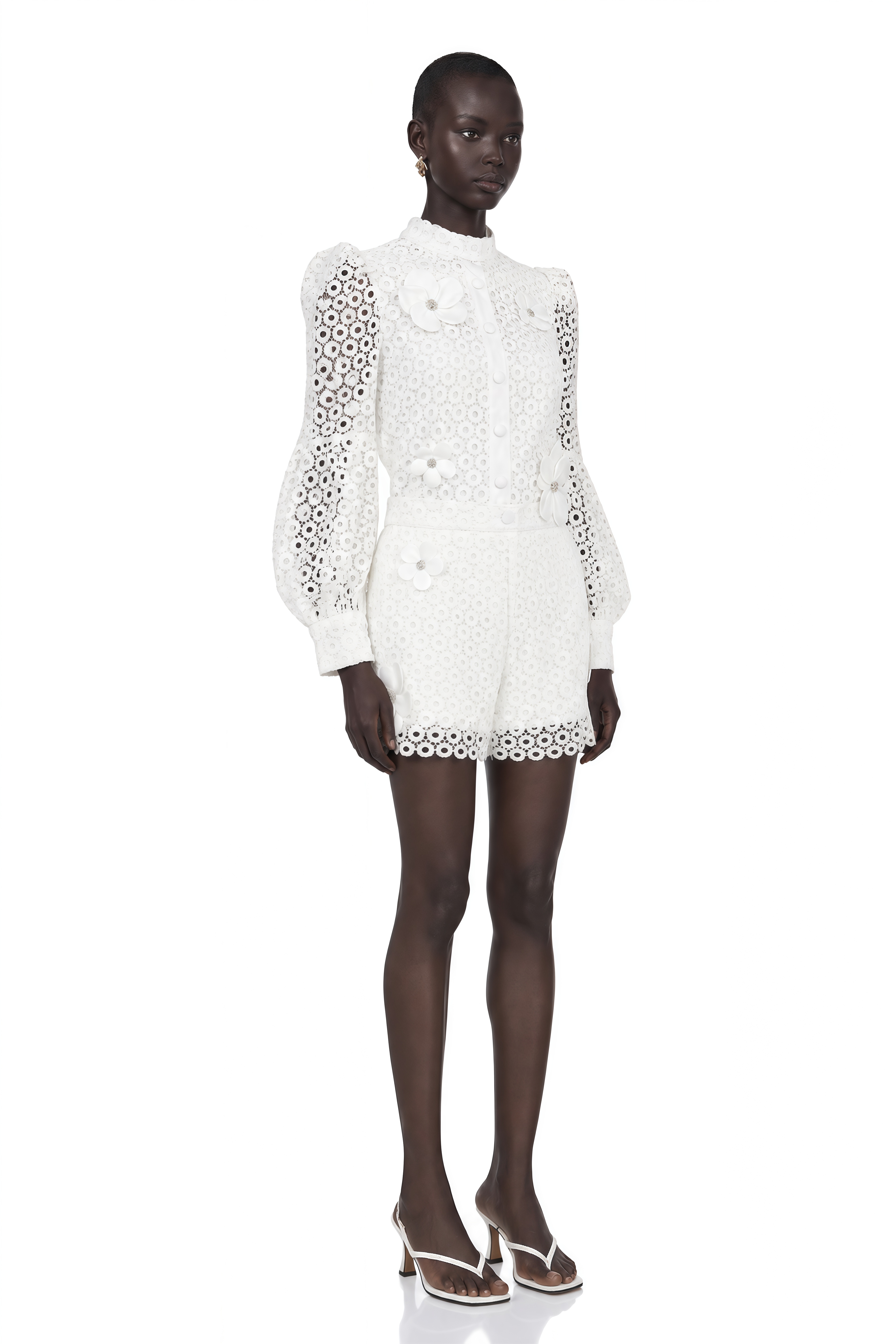 Calla Faux-Flower Cut-Out Blouse & Shorts Matching Set