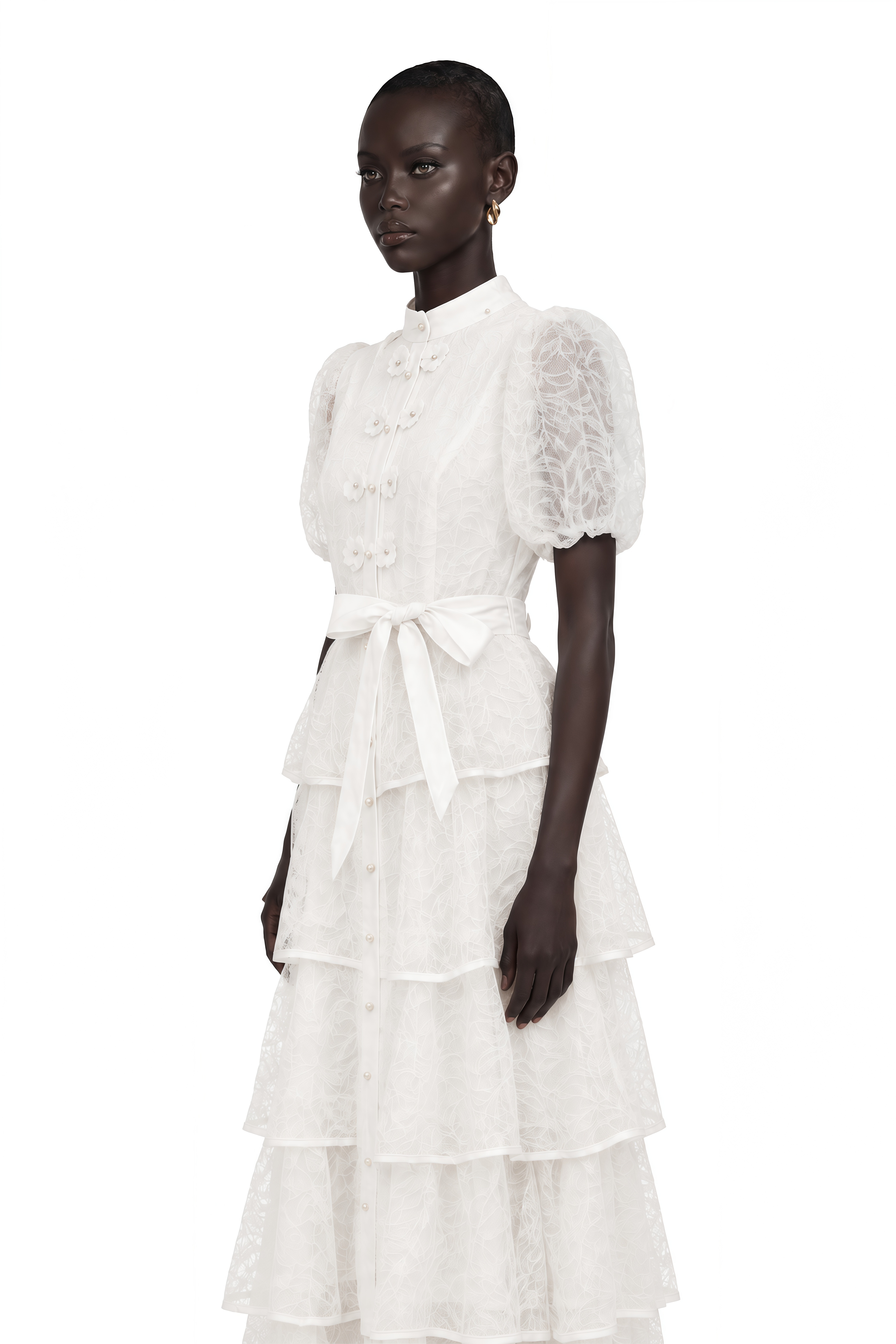 Verity White Floral Lace Tiered Maxi Dress