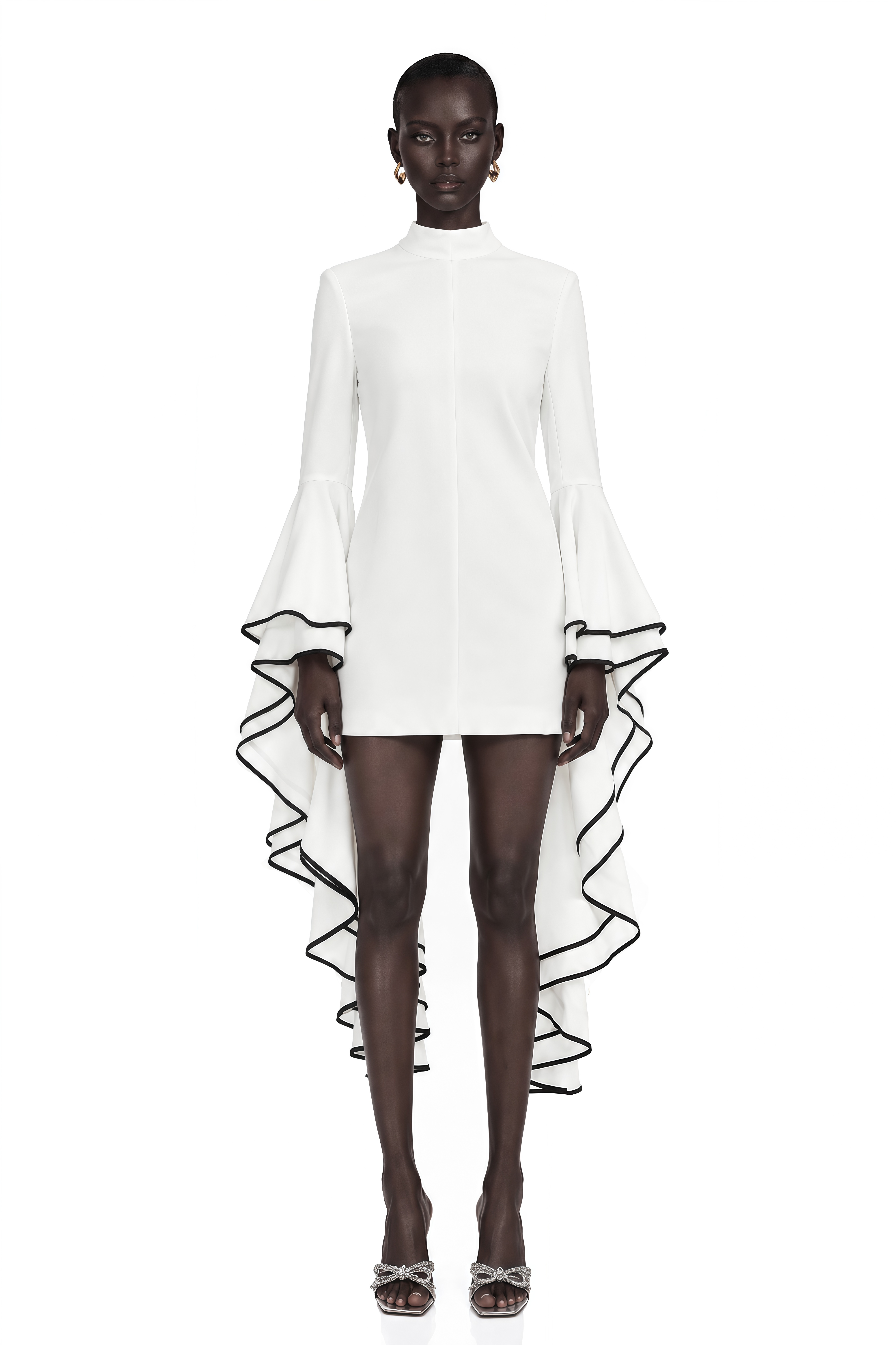 Madeleine White Ruffle-Sleeve Dress