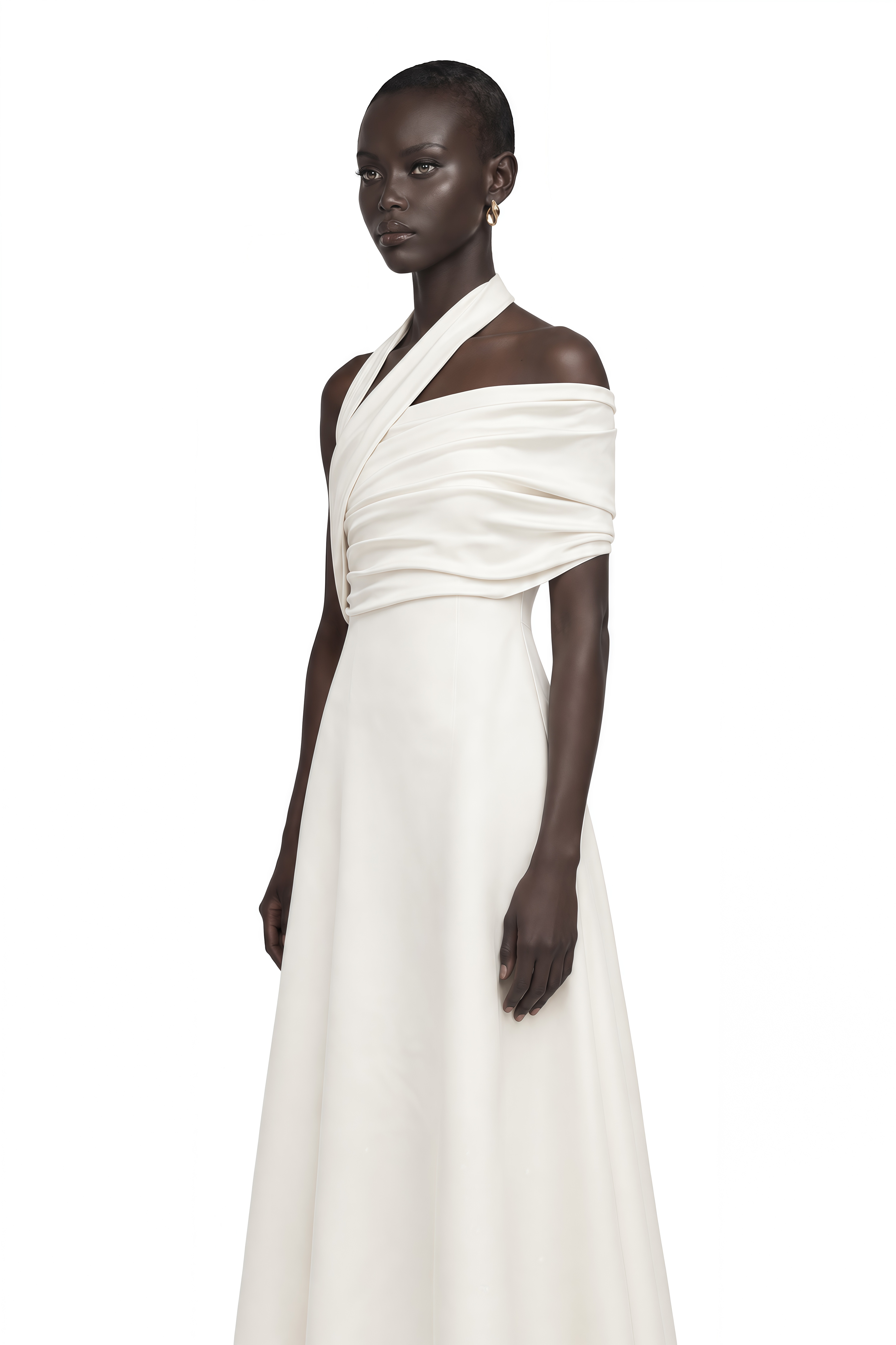 Solène Cream-White Asymmetrical Midi Dress