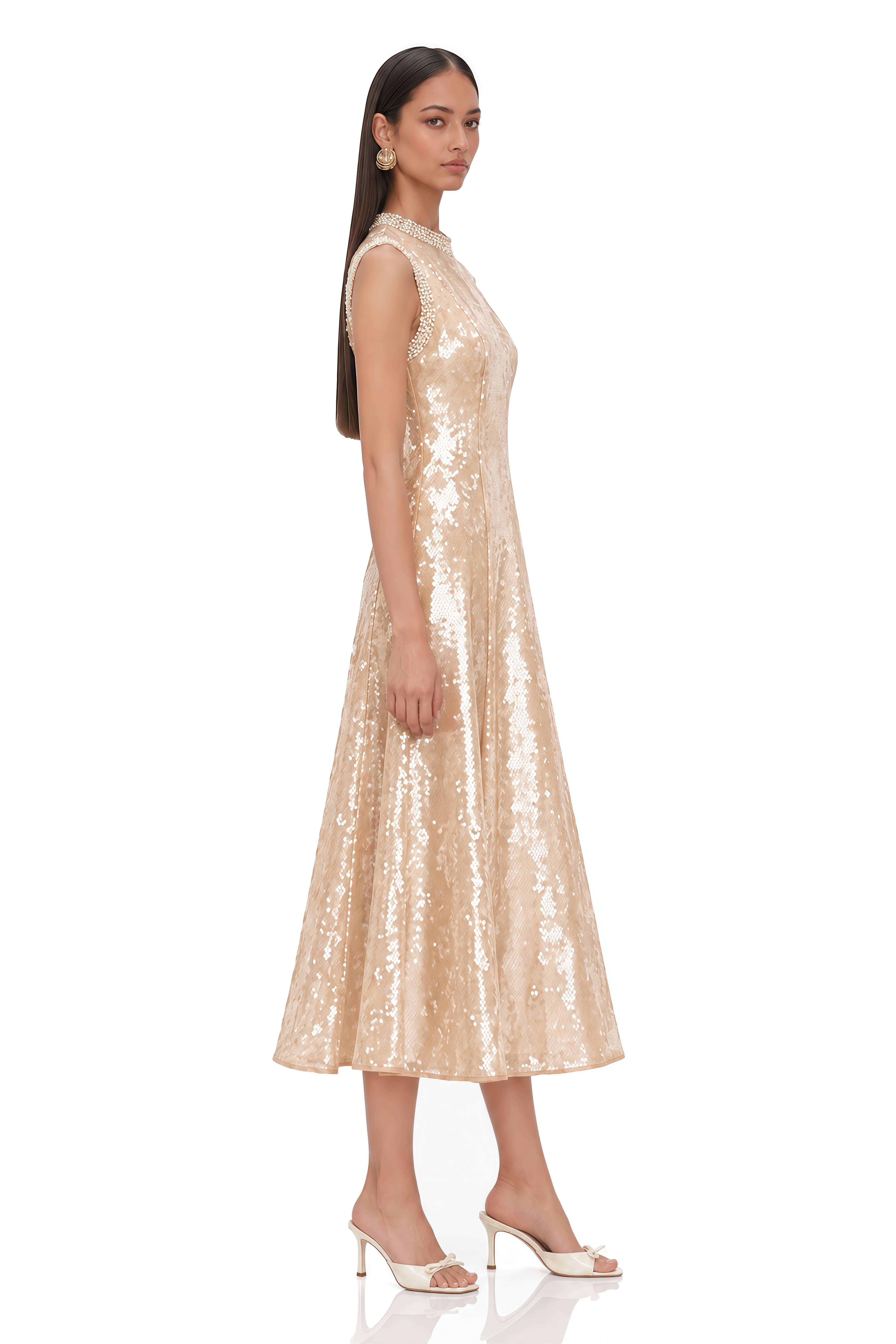 Ornella Faux-Pearl Sequined Midi Dress