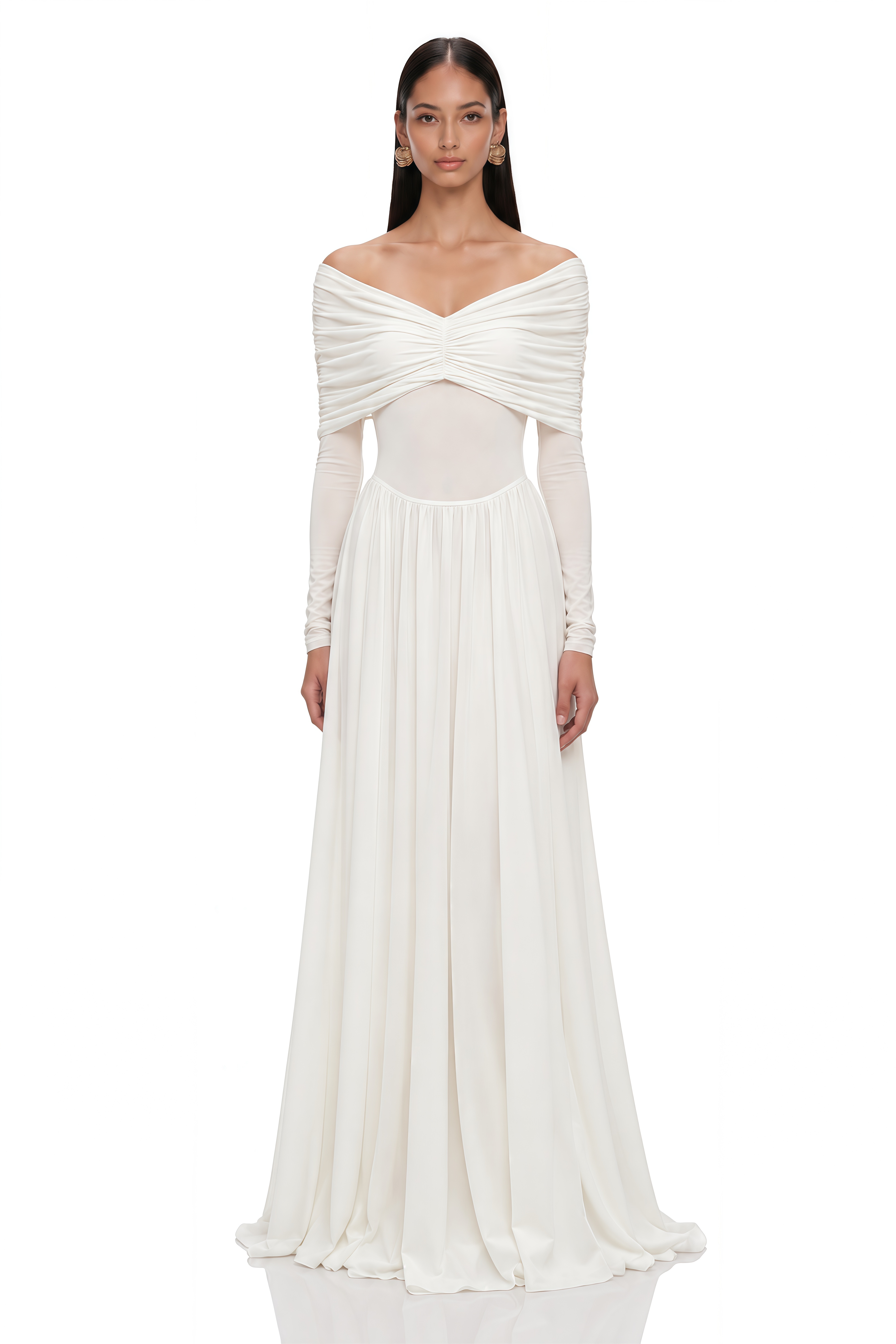 Vérane White Draped-detail Ruched Maxi Dress