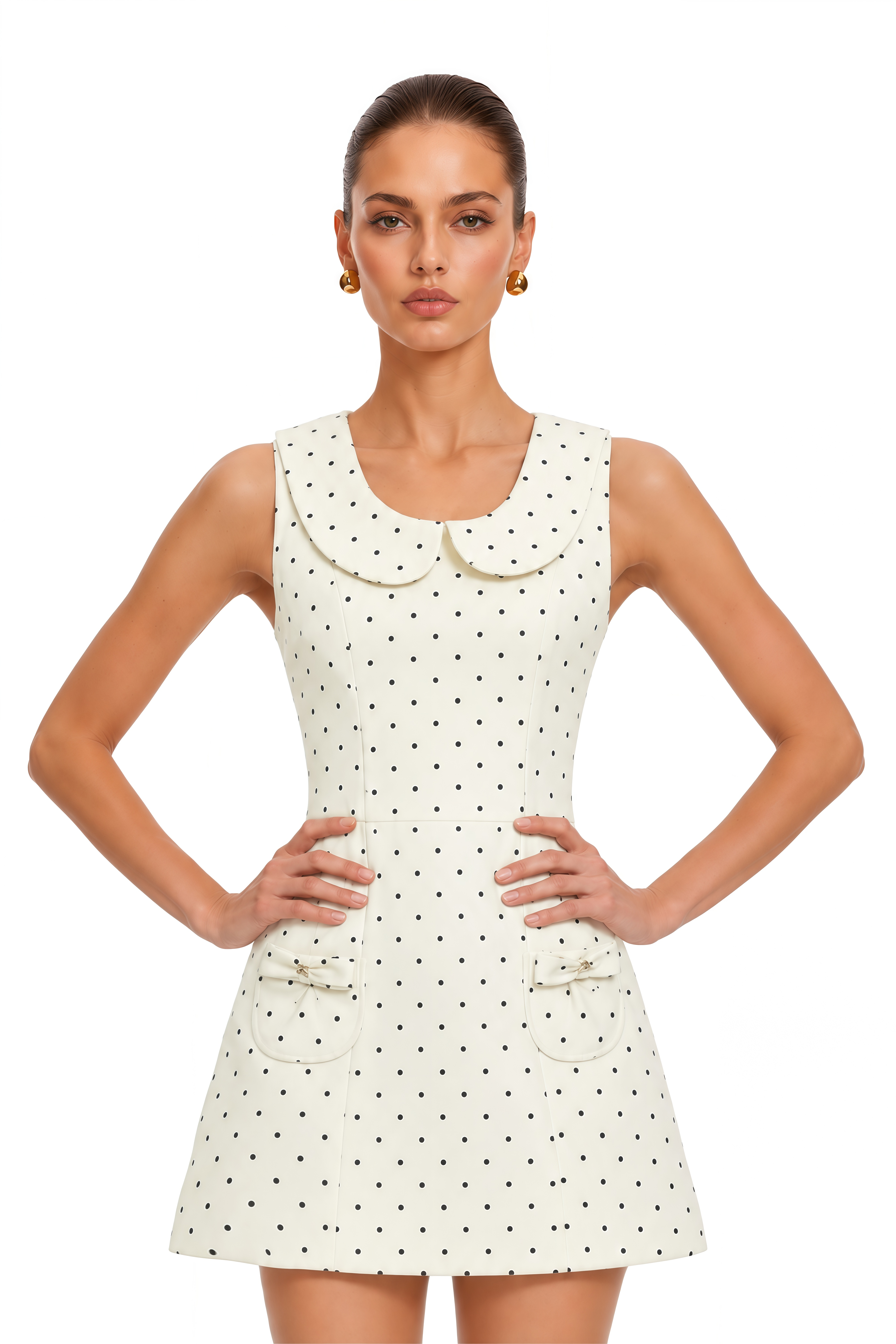 Isadora White Square Neck Polka Dot Mini Dress