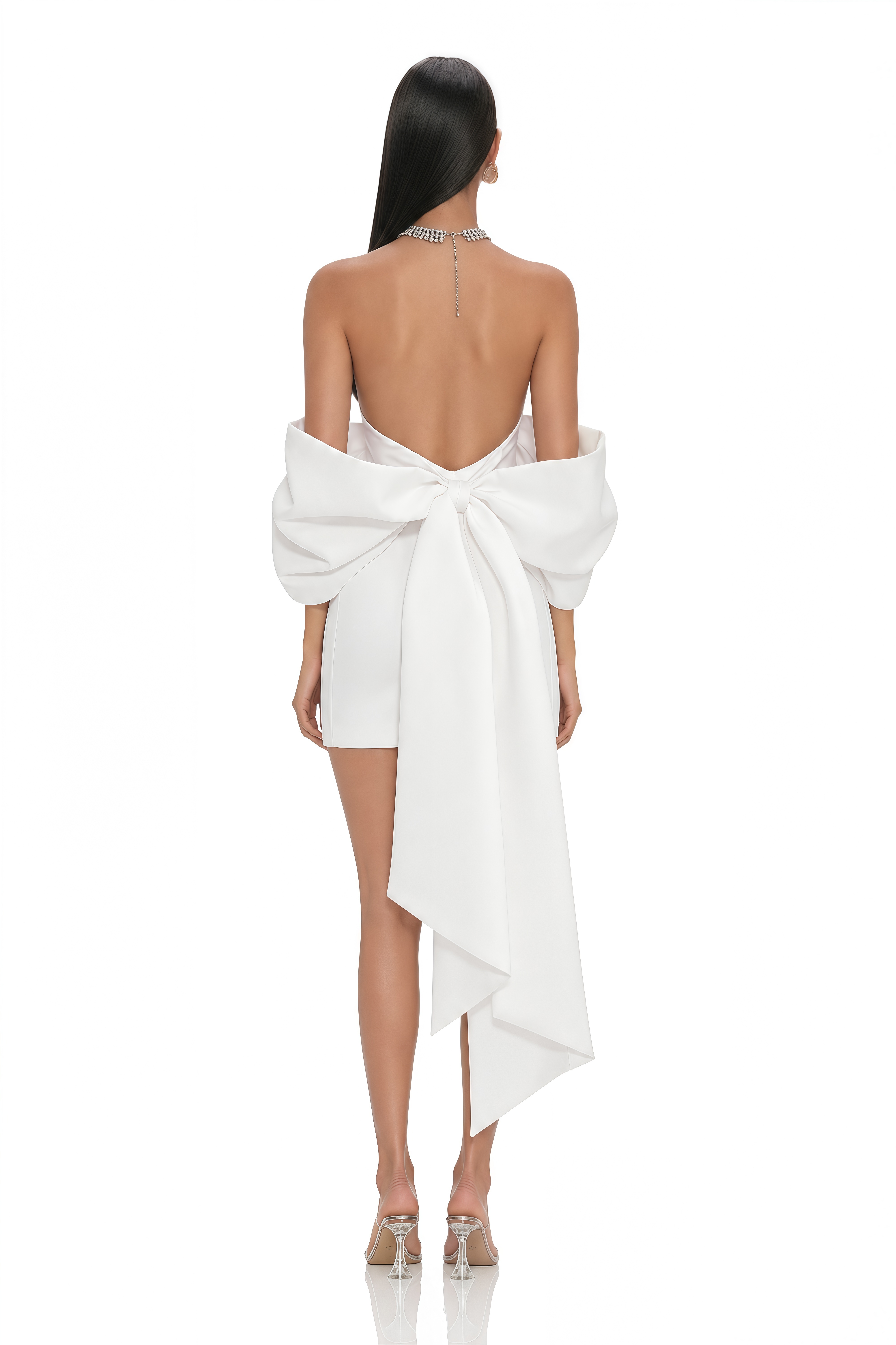 Hélène White Oversize-Bow Mini Dress
