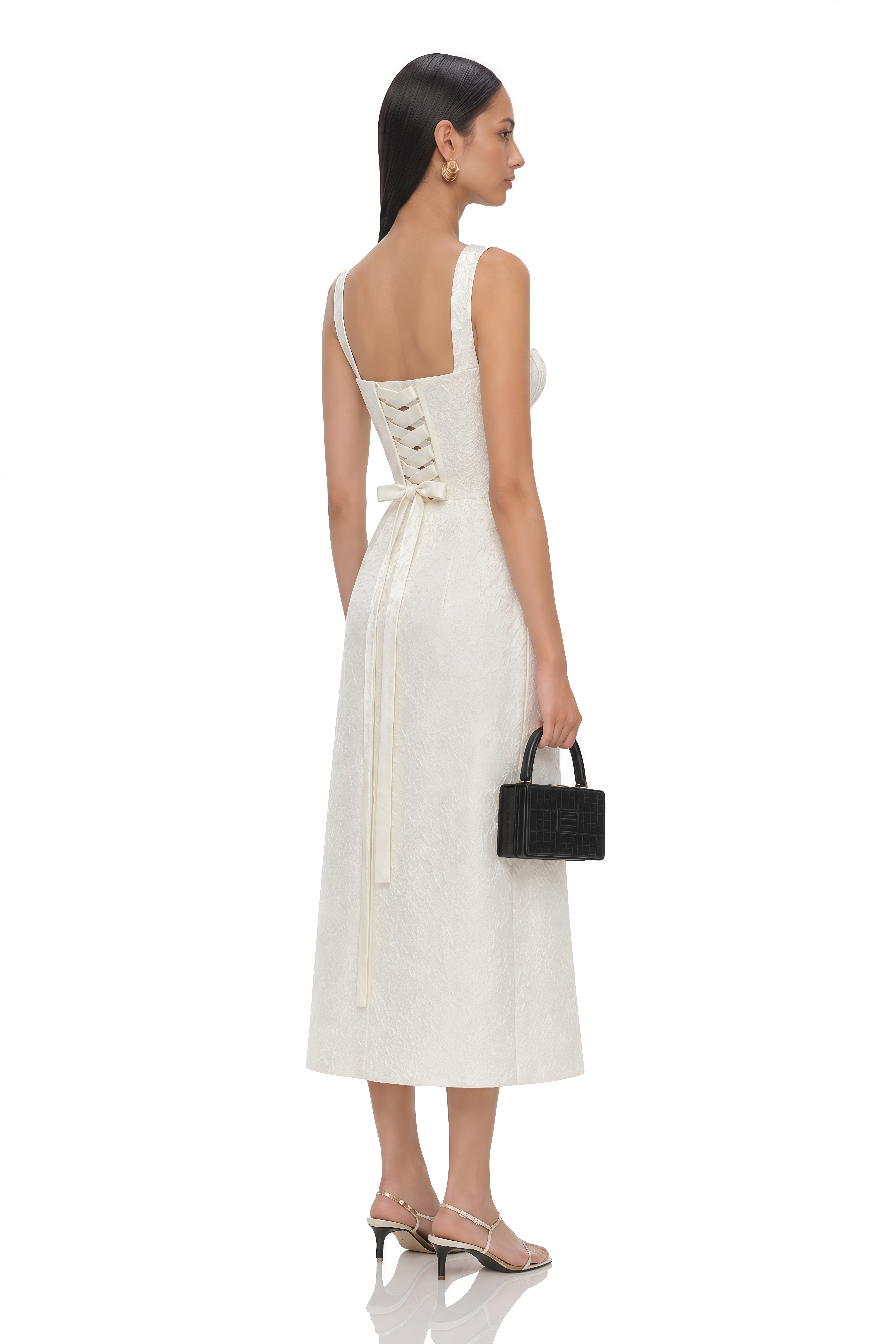 Greta Ivory Sweetheart Embroidered Midi Dress