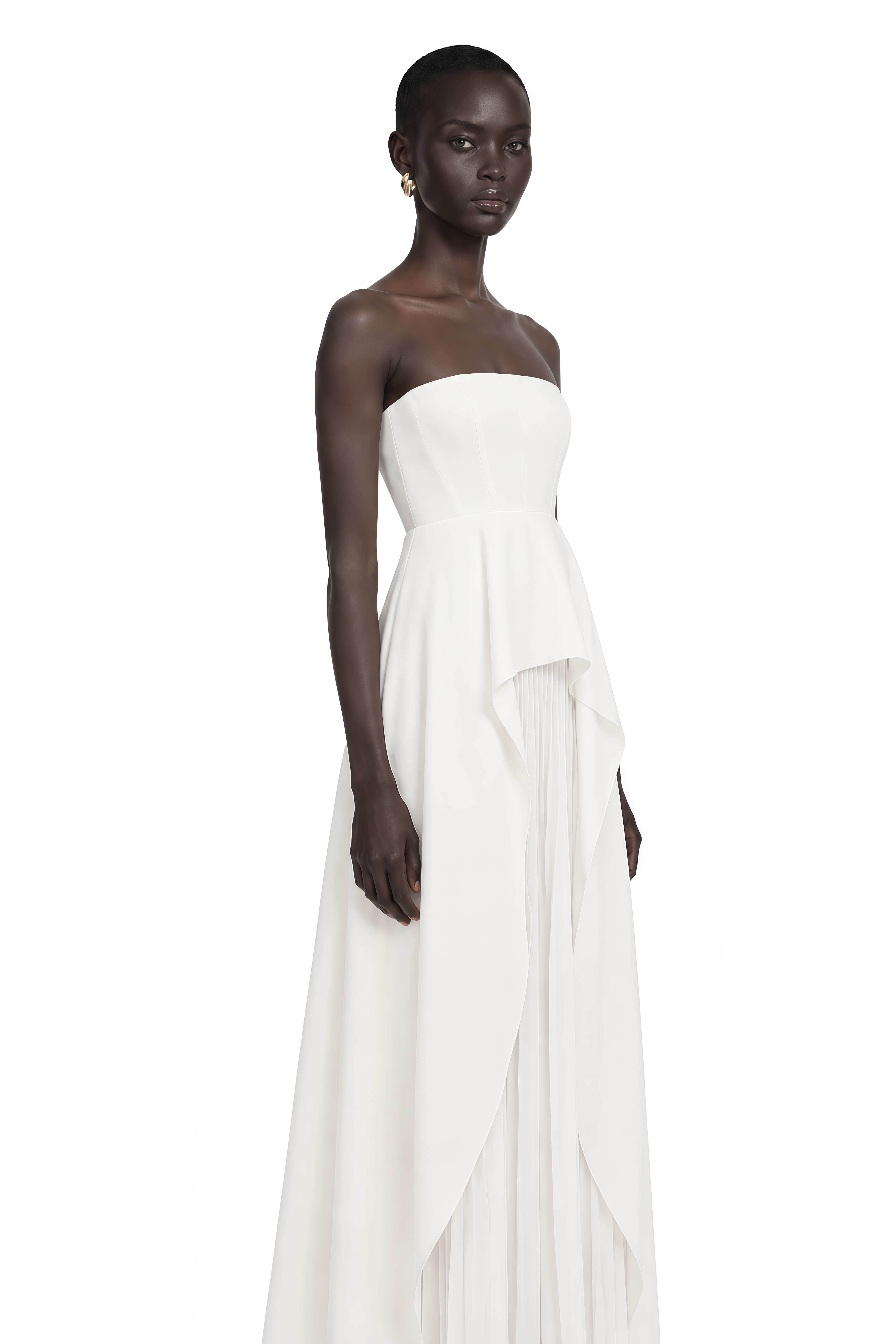 Vanessa White Pleated Off-Shoulder Maxi Dress