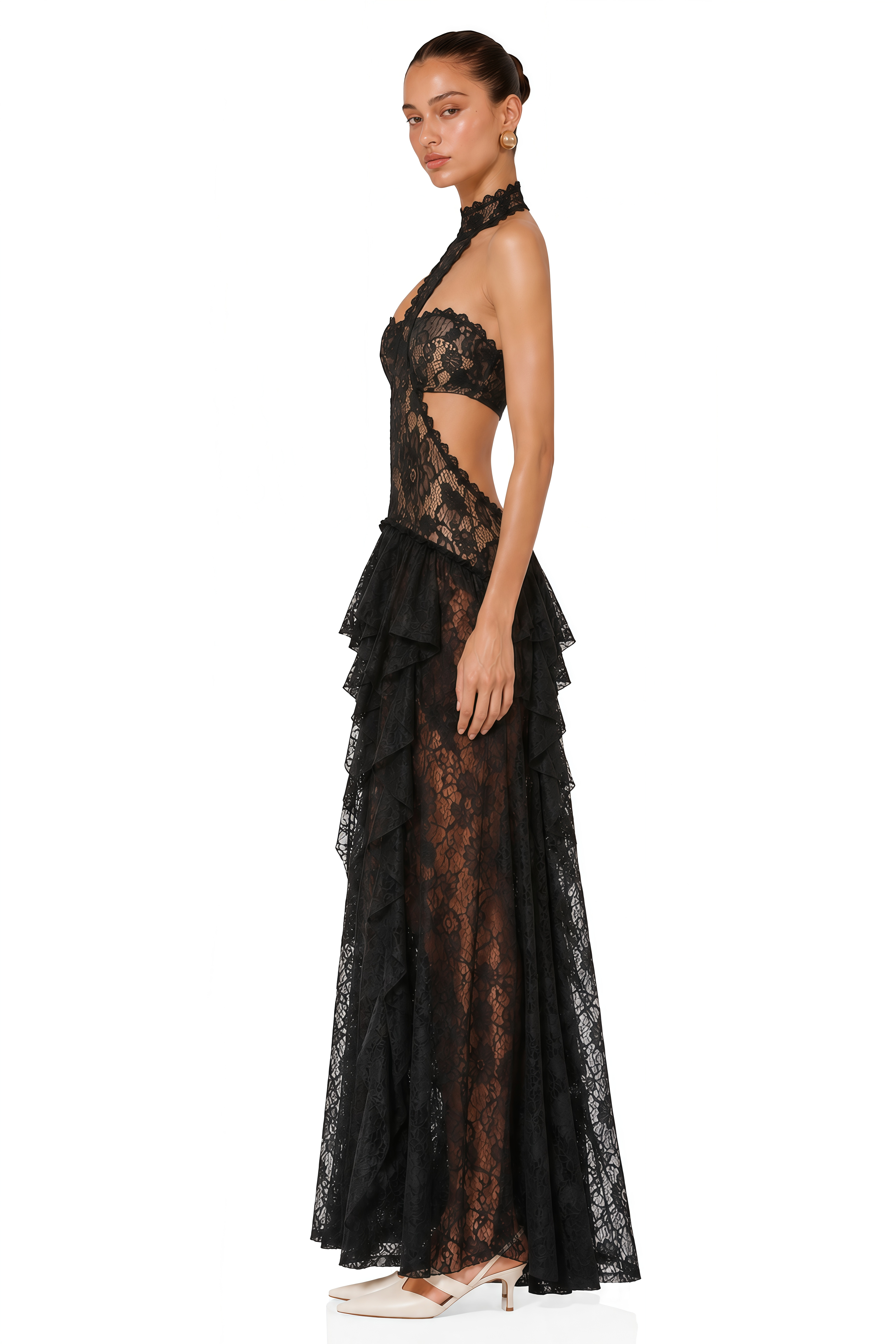 Evelyn Black Halterneck Lace Maxi Dress