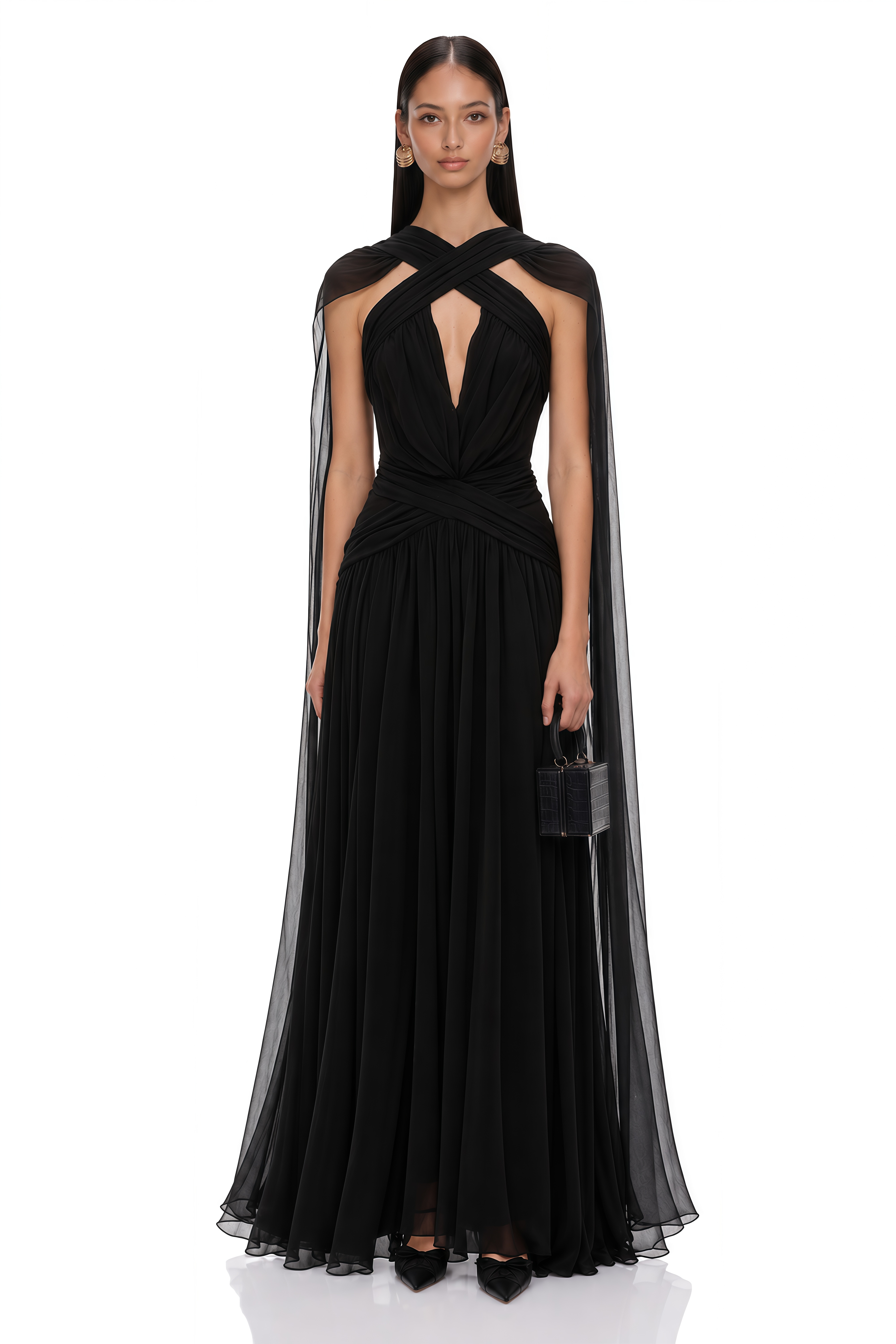 Jorge Black Open Back Ribbon Maxi Dress