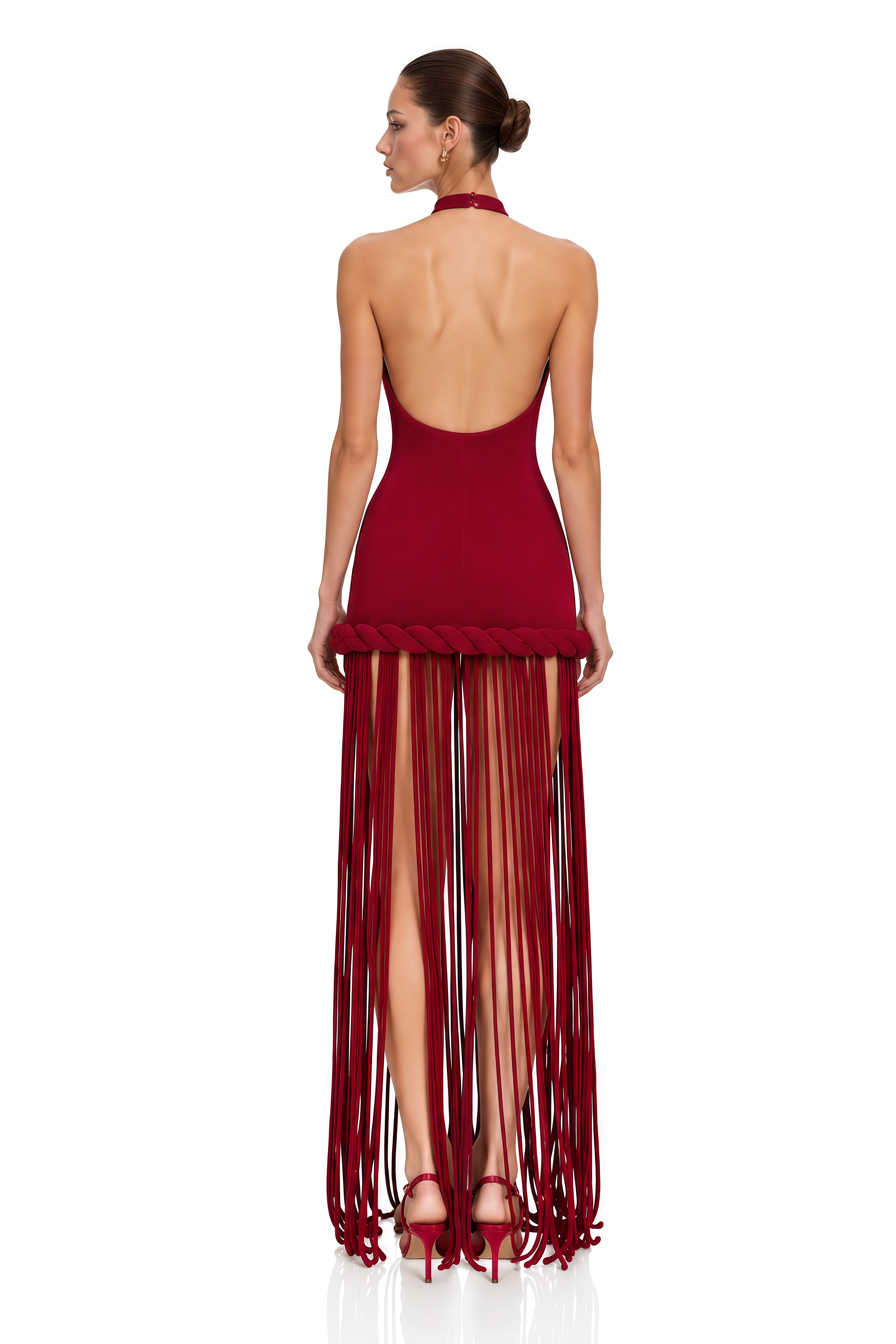 Aida Red Halterneck Velvet Maxi Dress