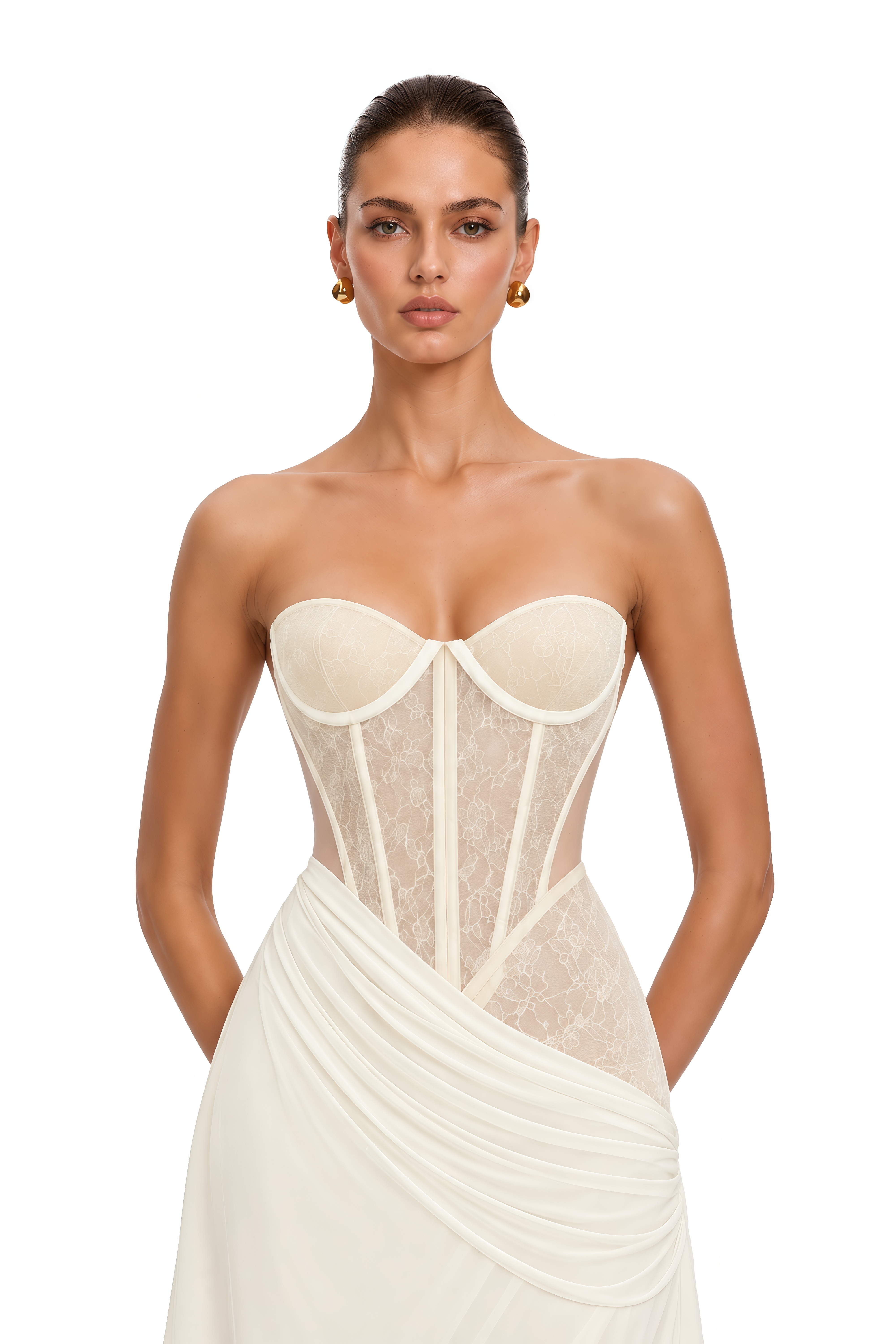 Beata Yellow Lace Corset Bodice Maxi Dress