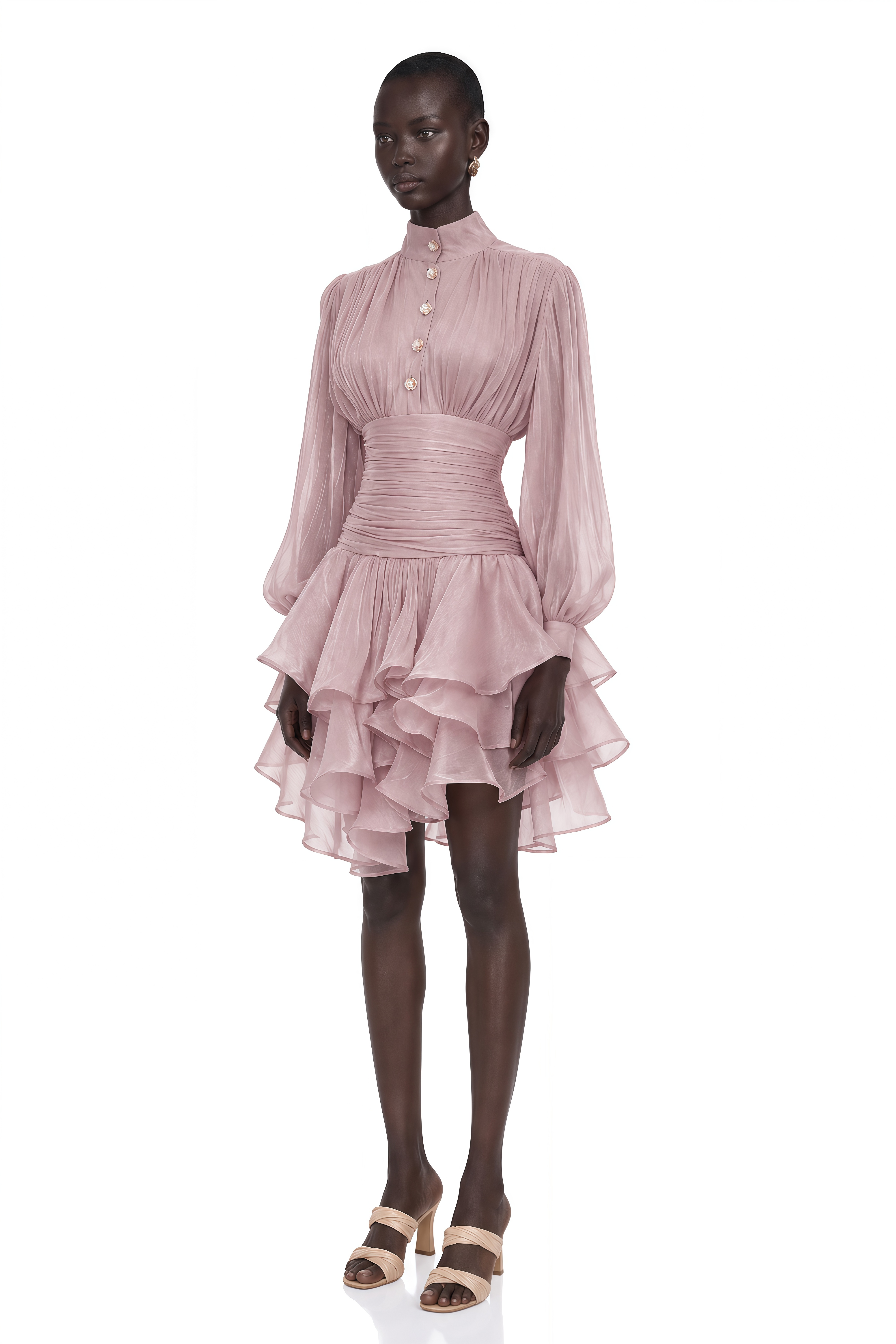 Emersyn Pink High-Neck Ruffled Detail Mini Dress