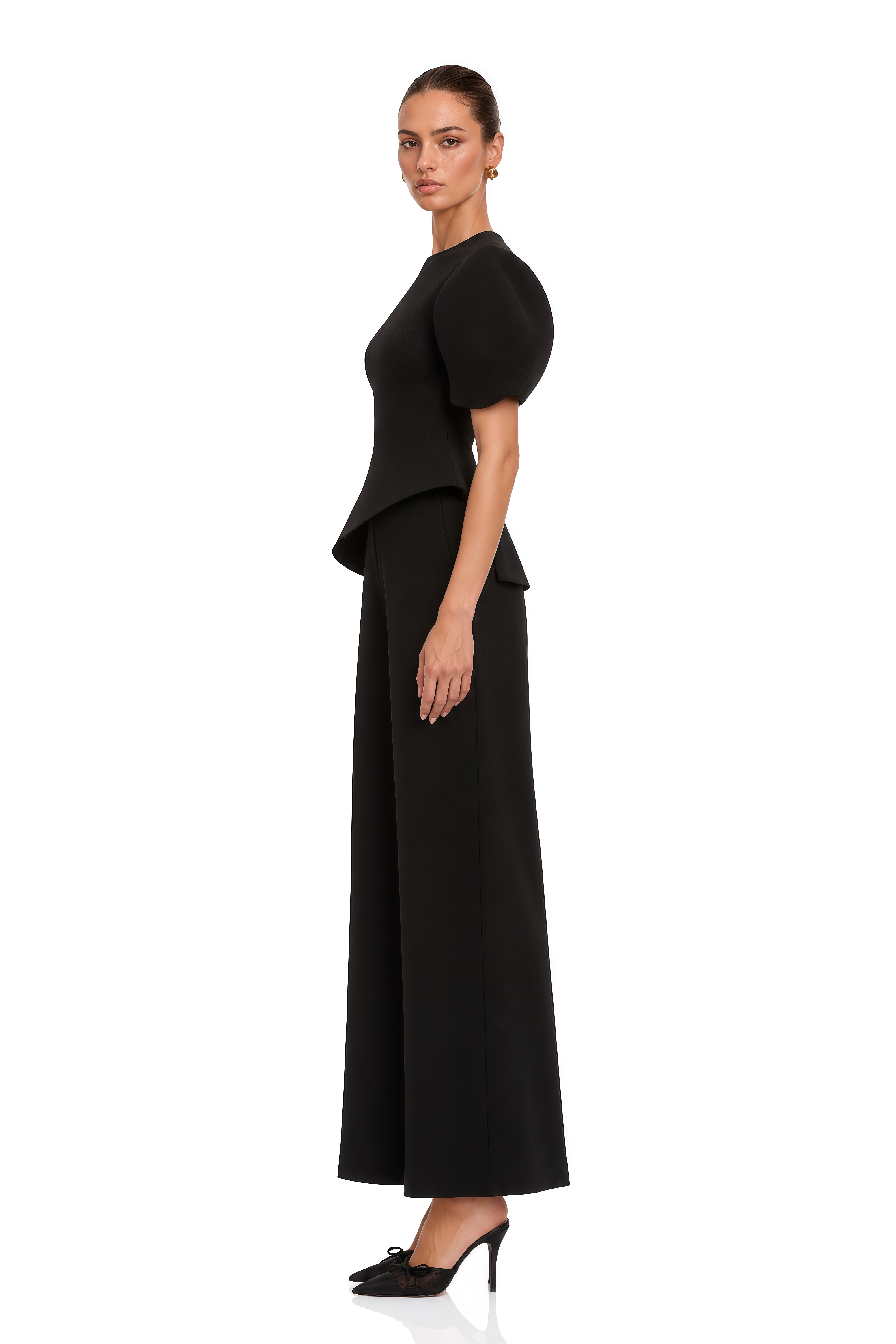 Uliana Black Puff Sleeve Top & Trousers Set