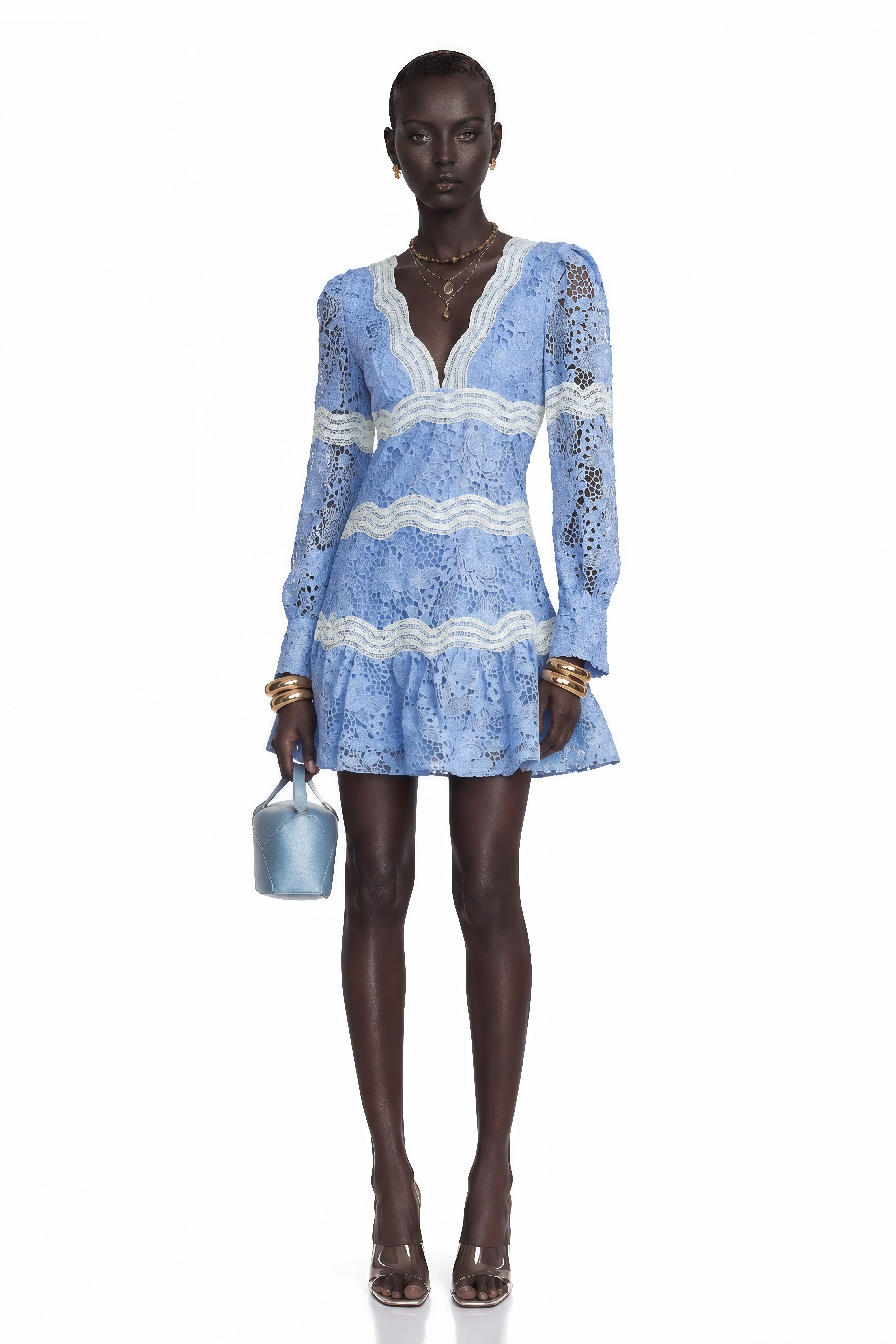 blue v neck mini dress Gaëlle V-Neck Floral Embroidered – Miss Rosier up back