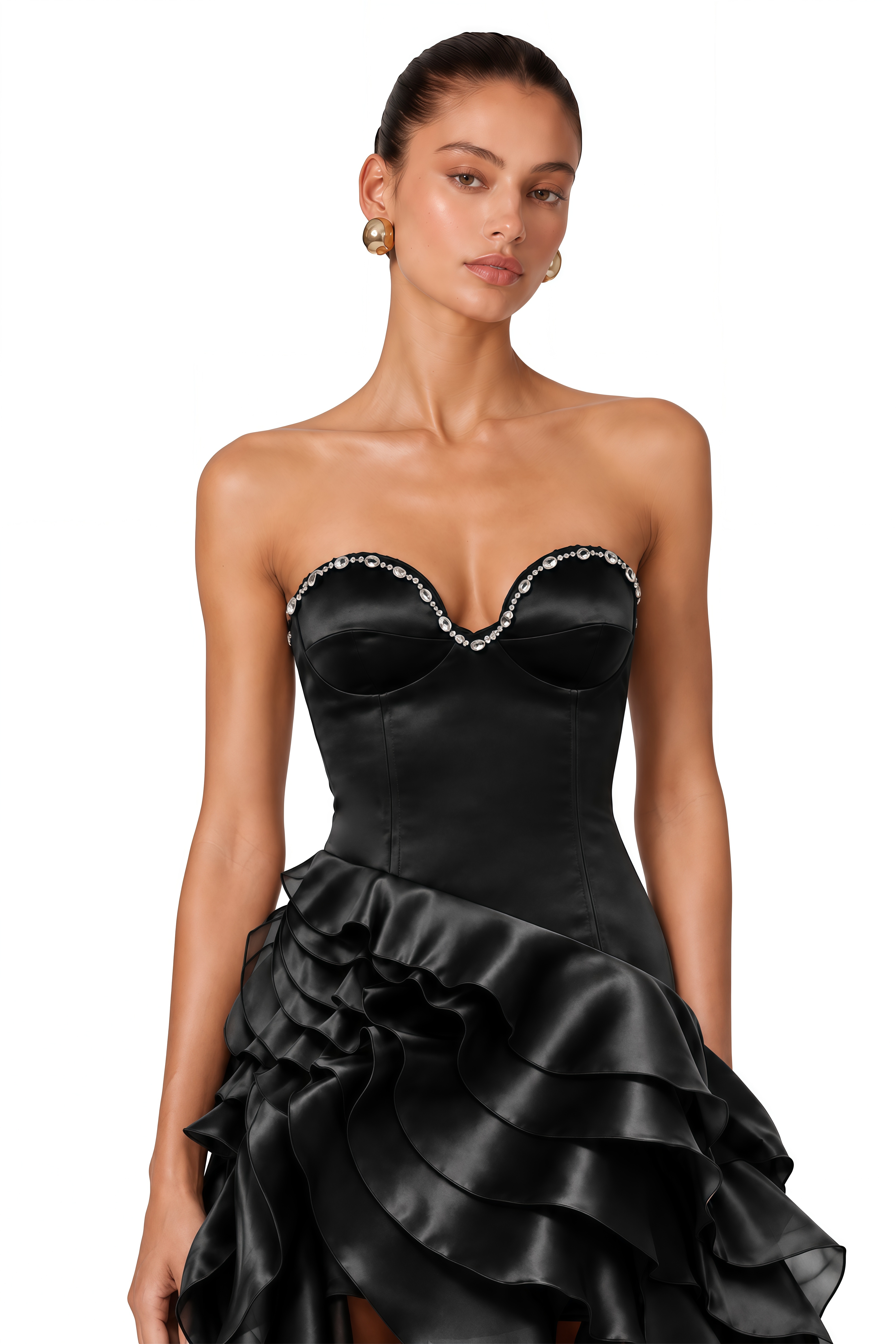 Lunetta Black Strapless Ruffled Maxi Dress