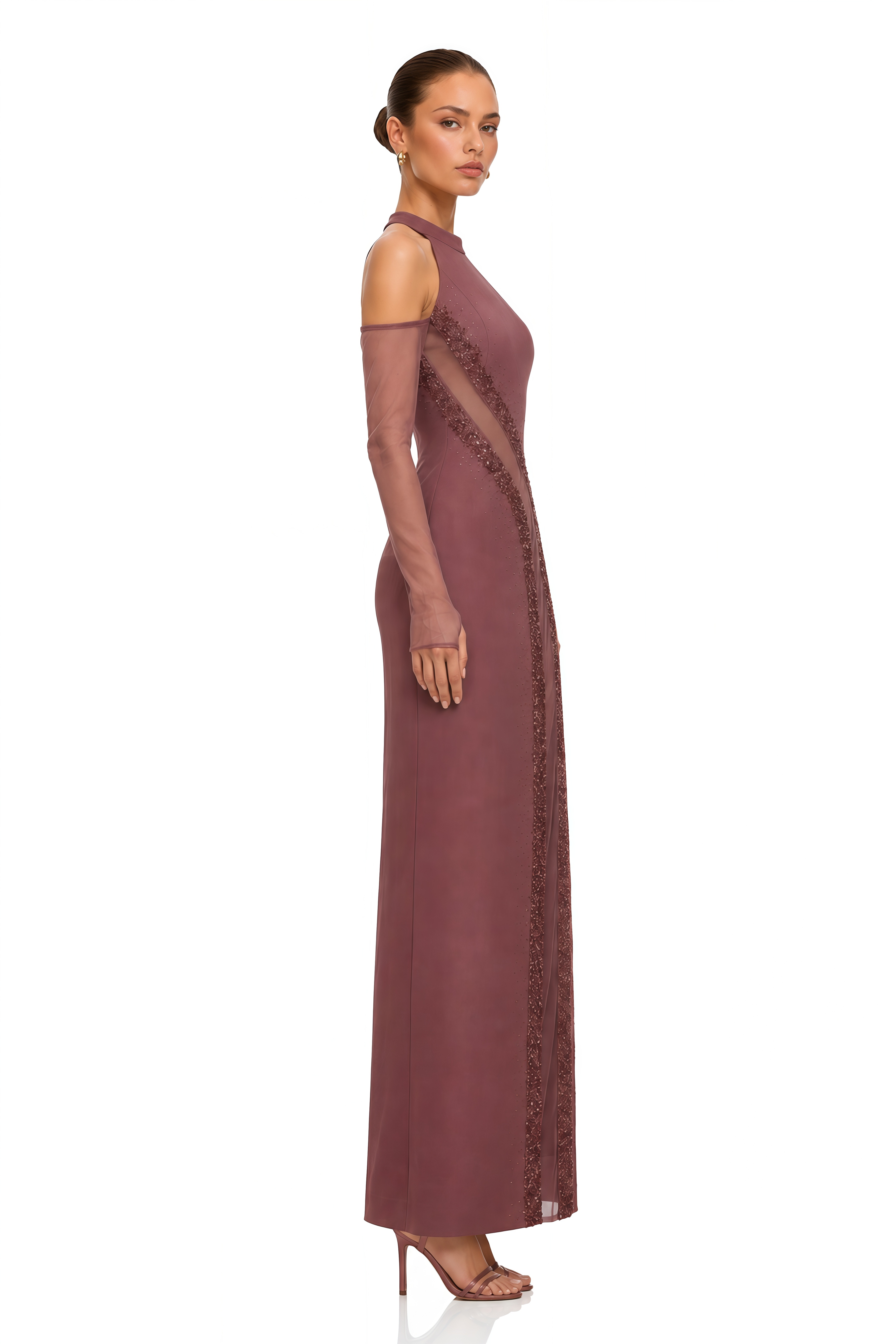 Marenka Dusty Rose Beaded Maxi Dress