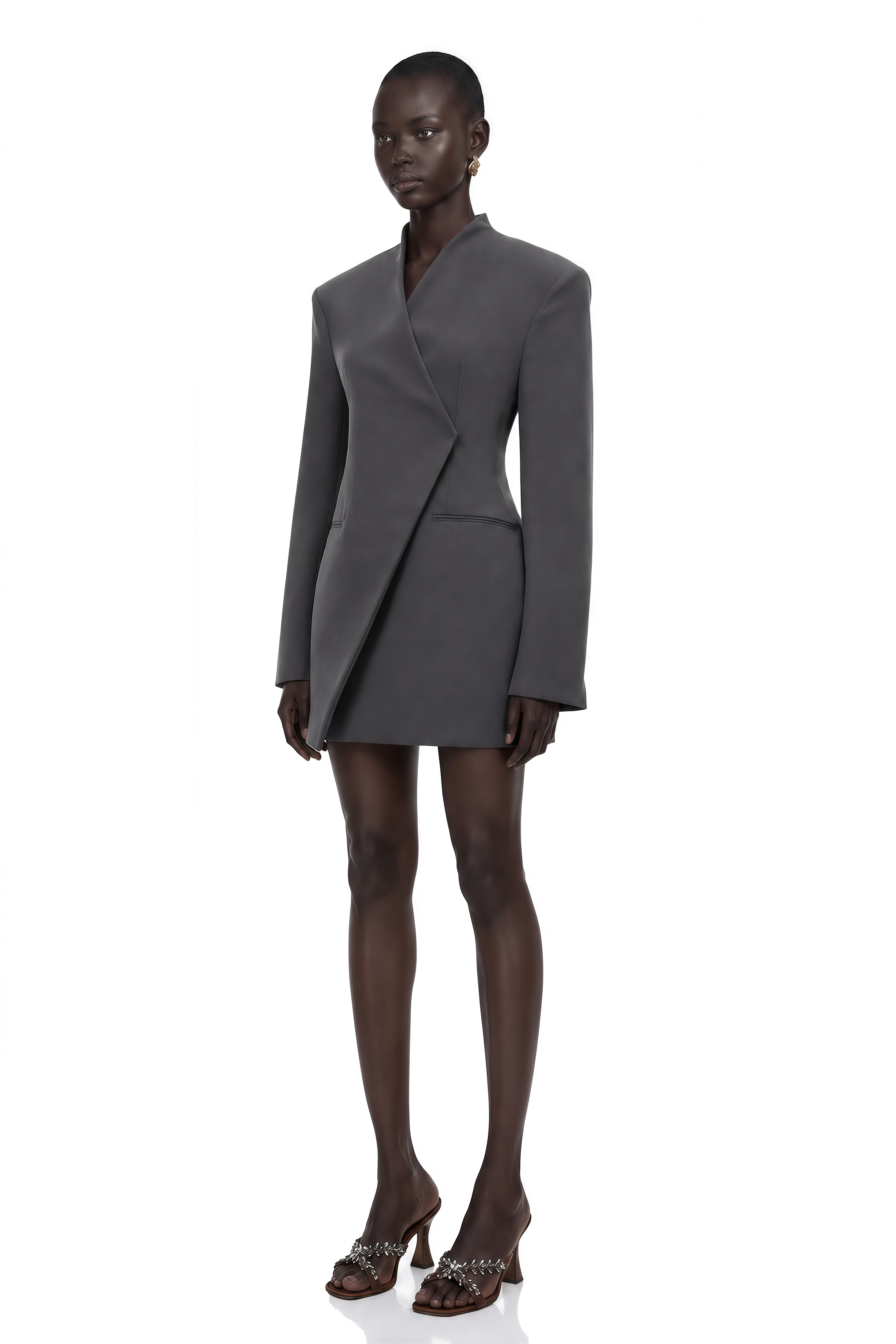 Silvan Grey Asymmetrical Collarless Blazer