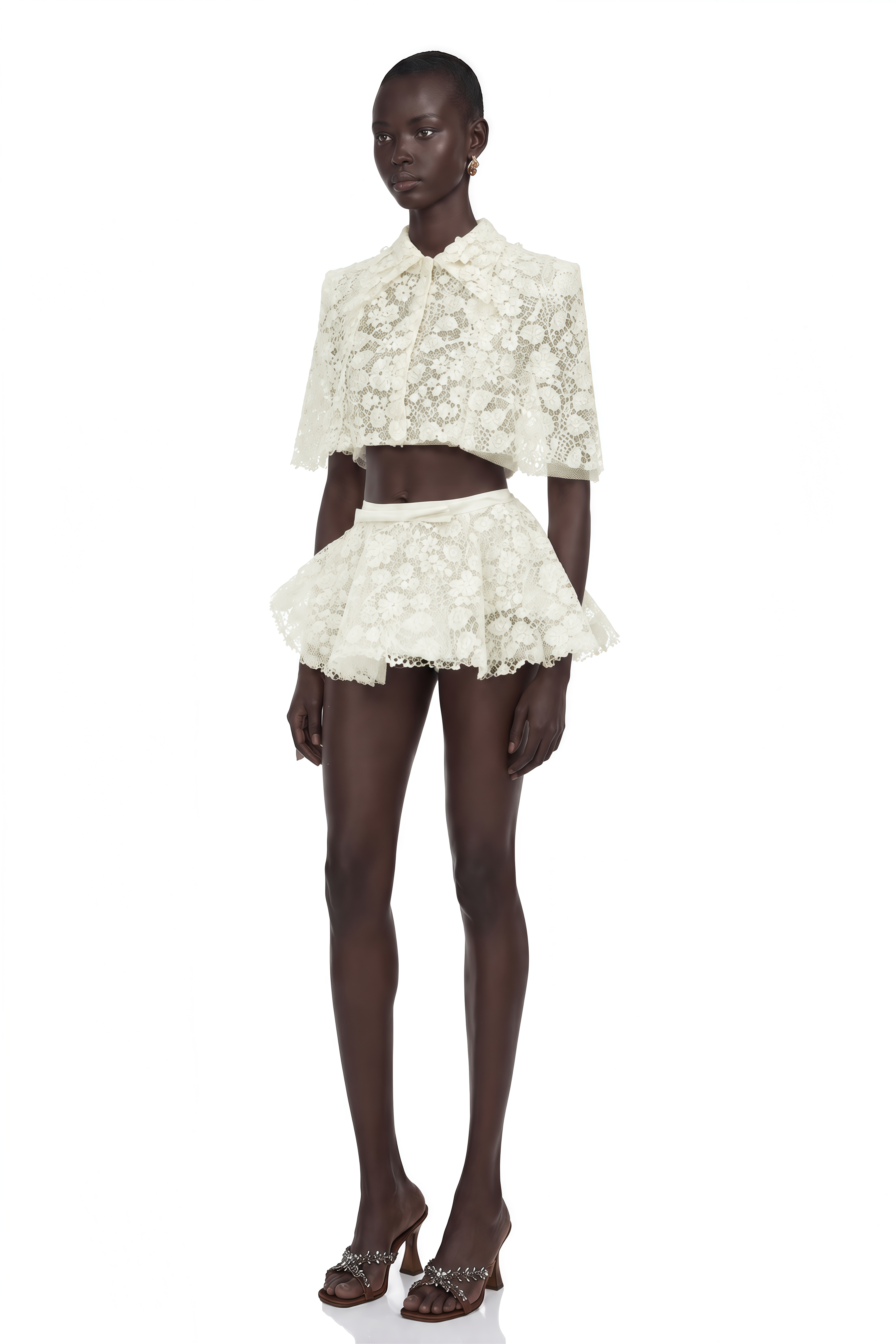 Gerhard Cream Floral Embroidered Cape & Skirt Set