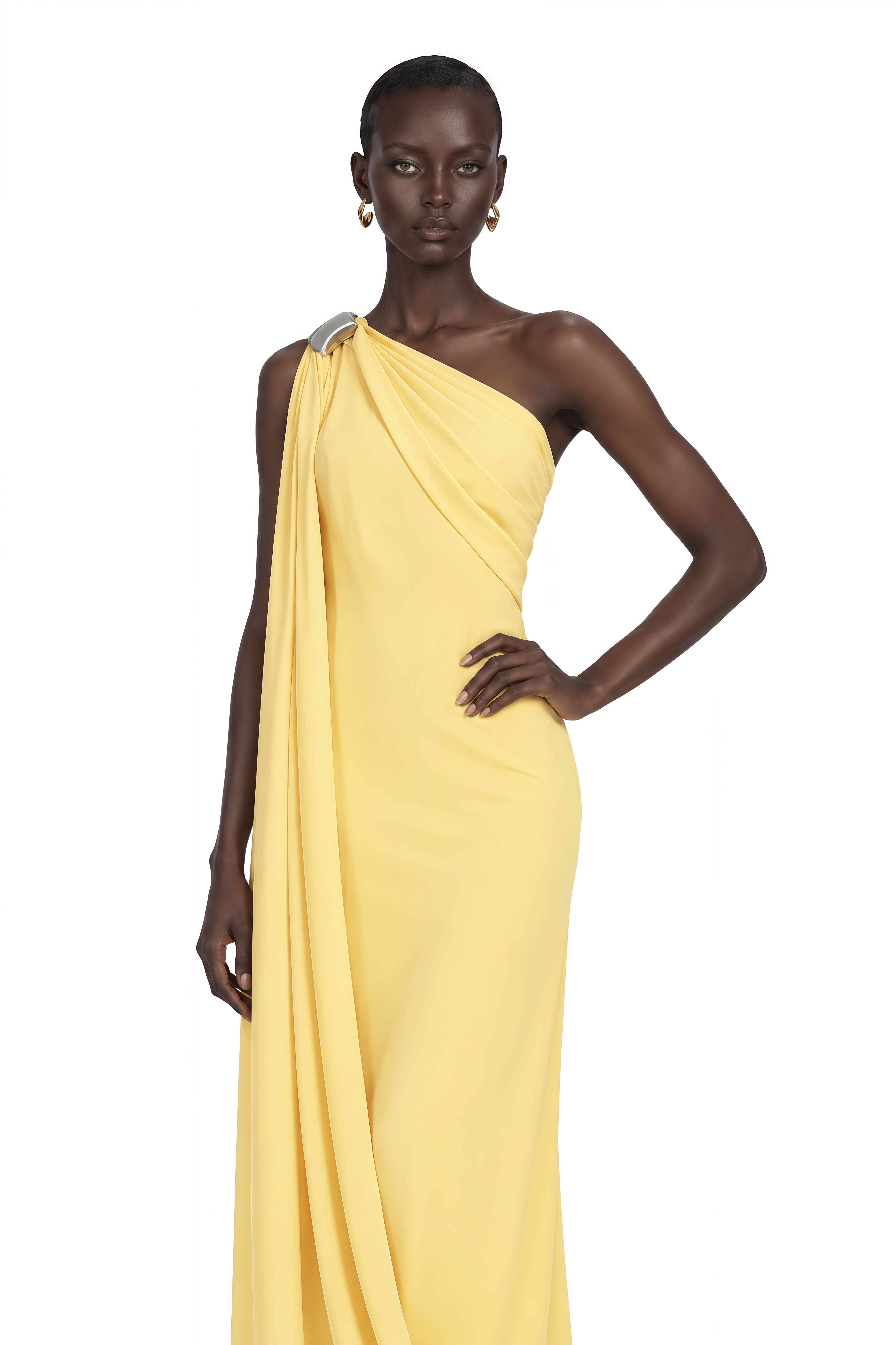 Garance Yellow Draped Asymmetrical Maxi Dress