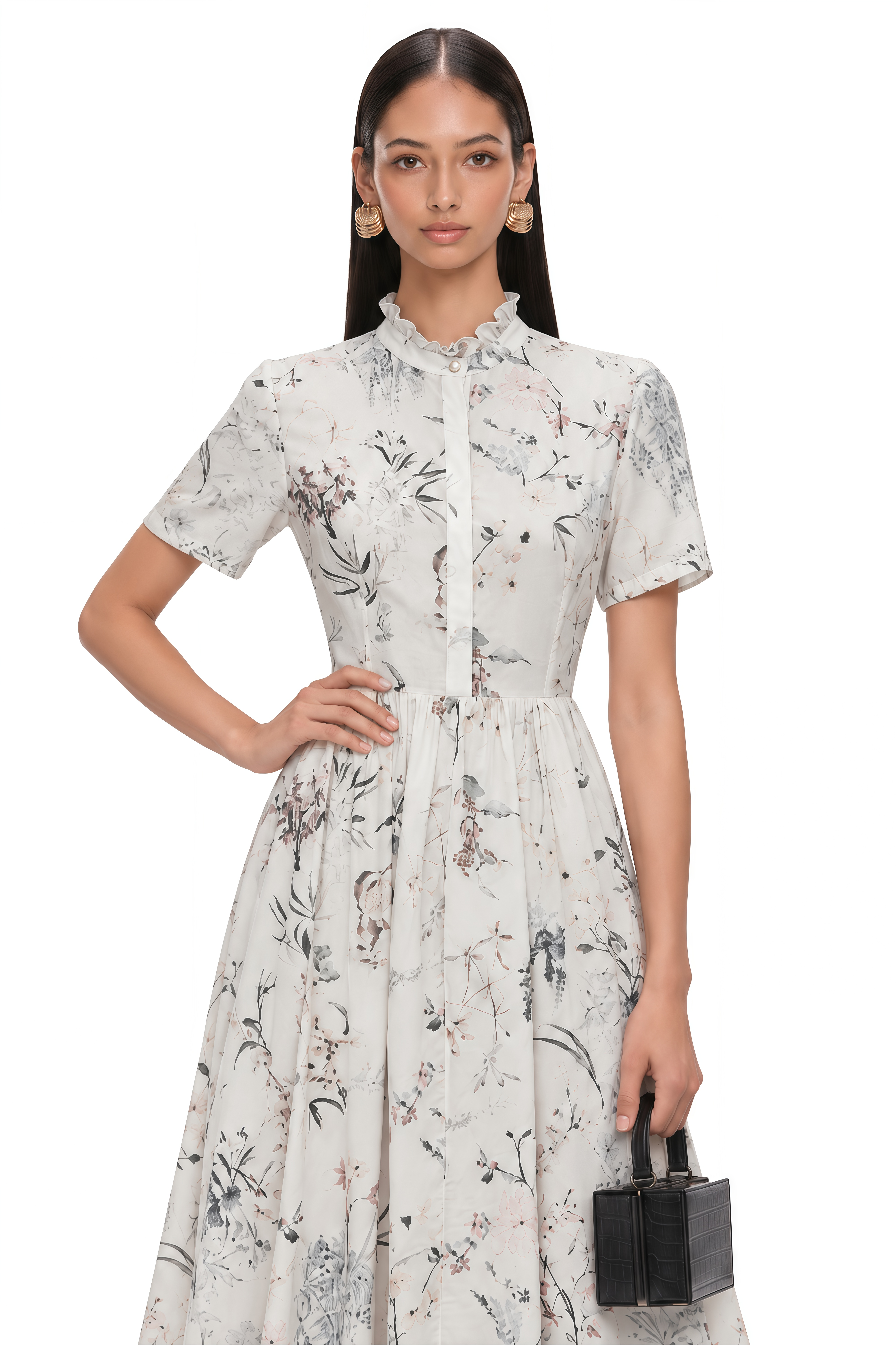 Héloïse White Floral Print Summer Midi Dress