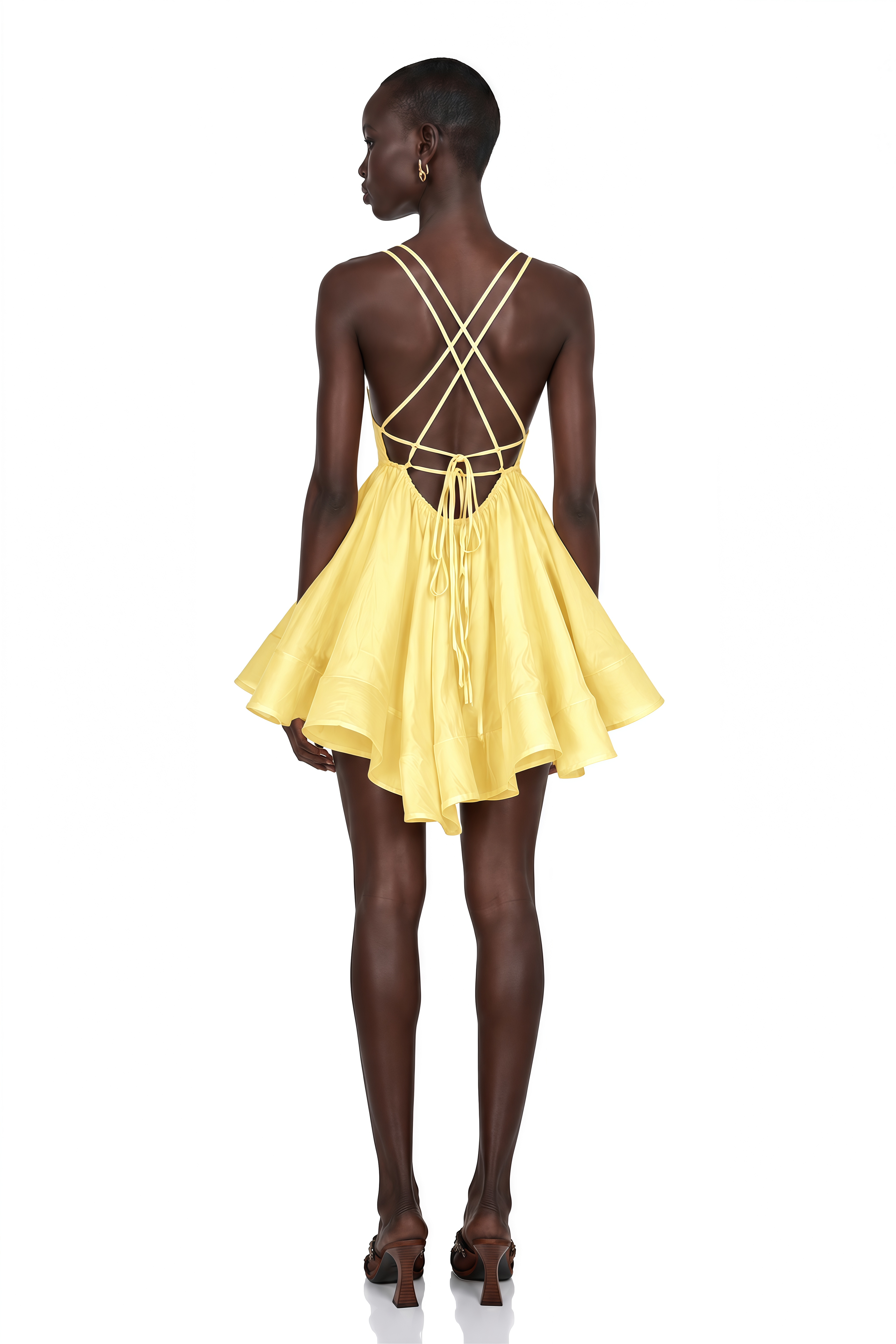 Quincie Yellow Shirred Flounced Mini Dress
