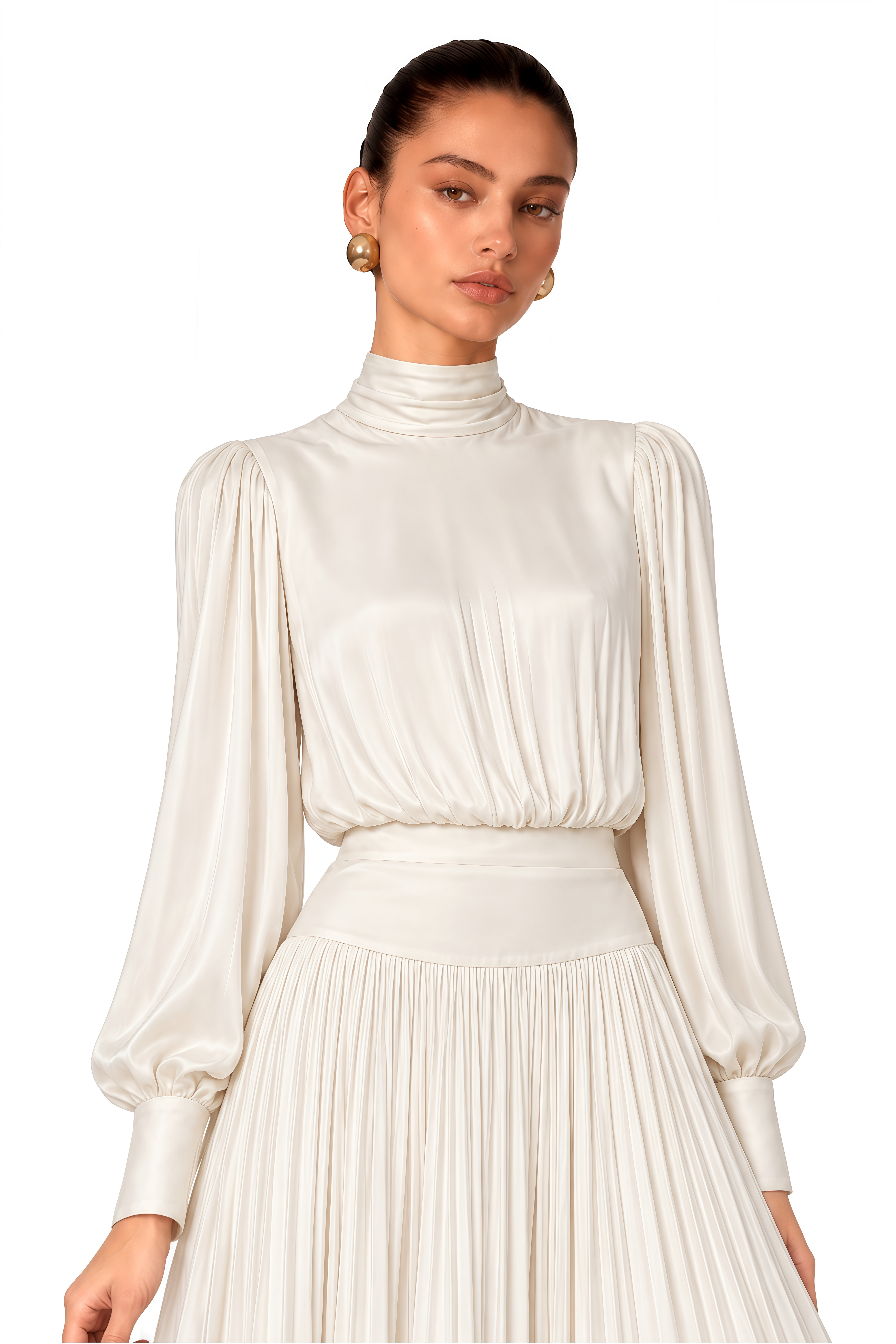 Valerie Neutral Self-Tie Pleated Maxi Dress