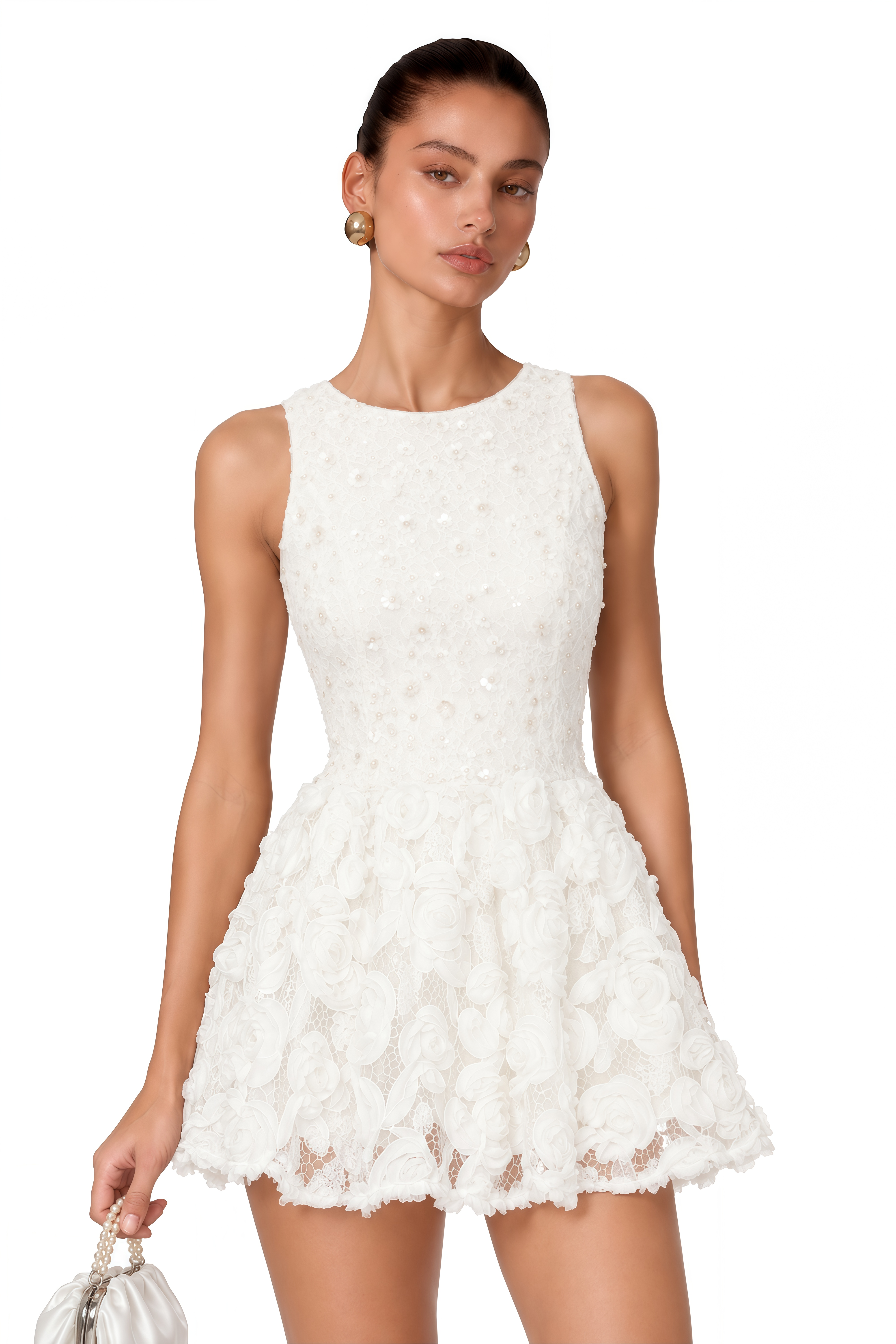 Hailey Neutrals Floral Lace Flared Mini Dress