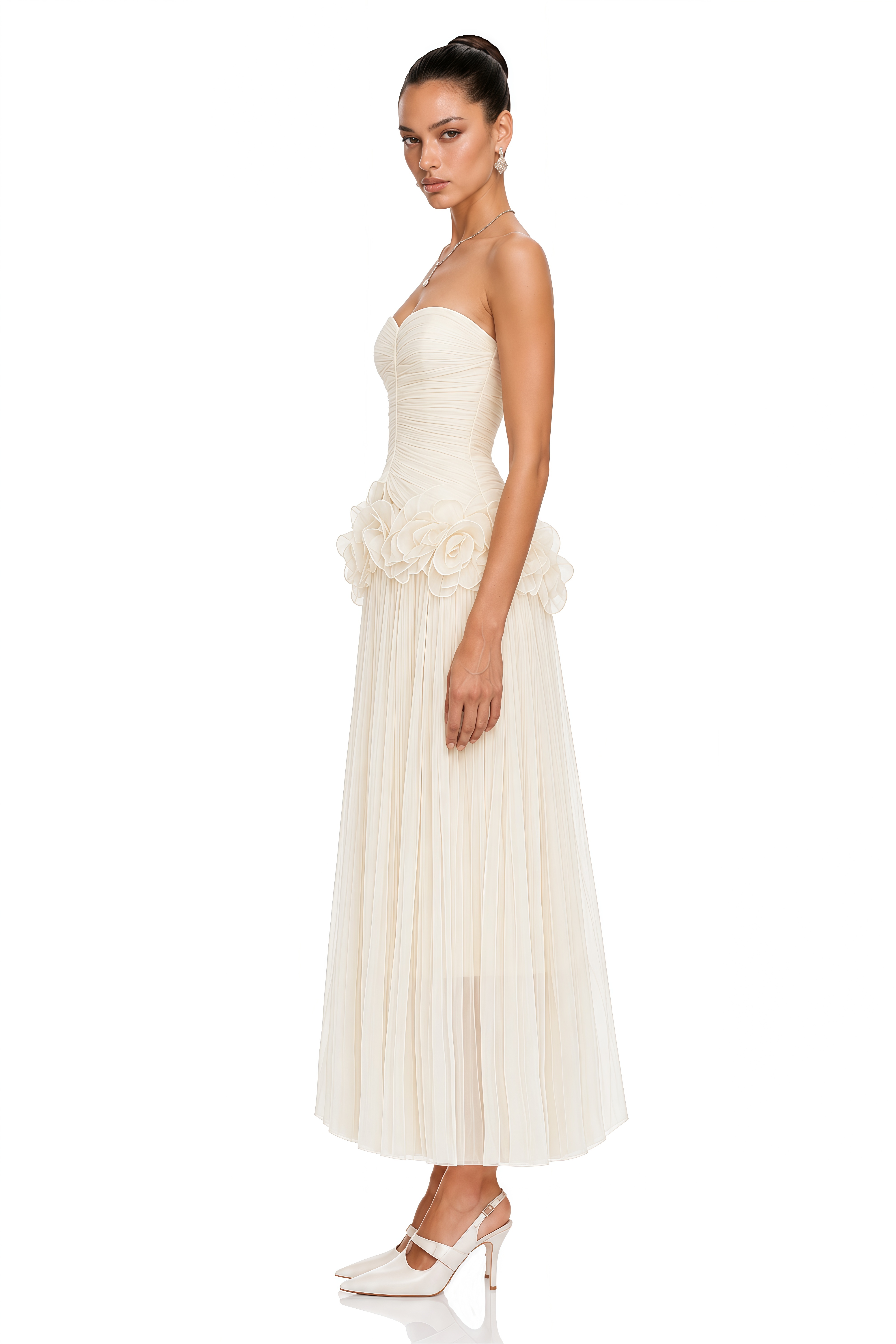Céleste Neutrals Ruffled Pleated Maxi Dress