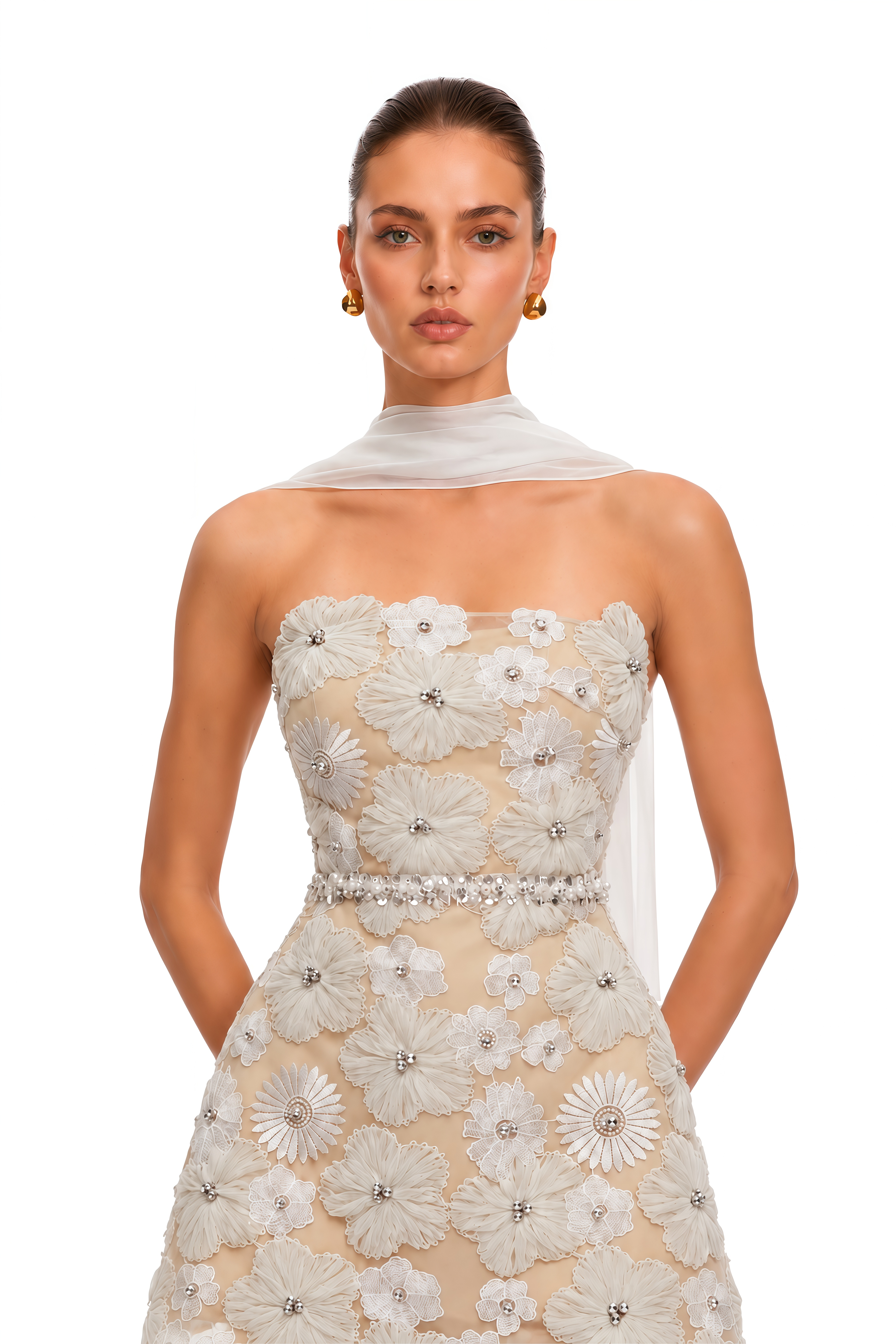 Katrina White Floral Embroidered Strapless Mini Dress