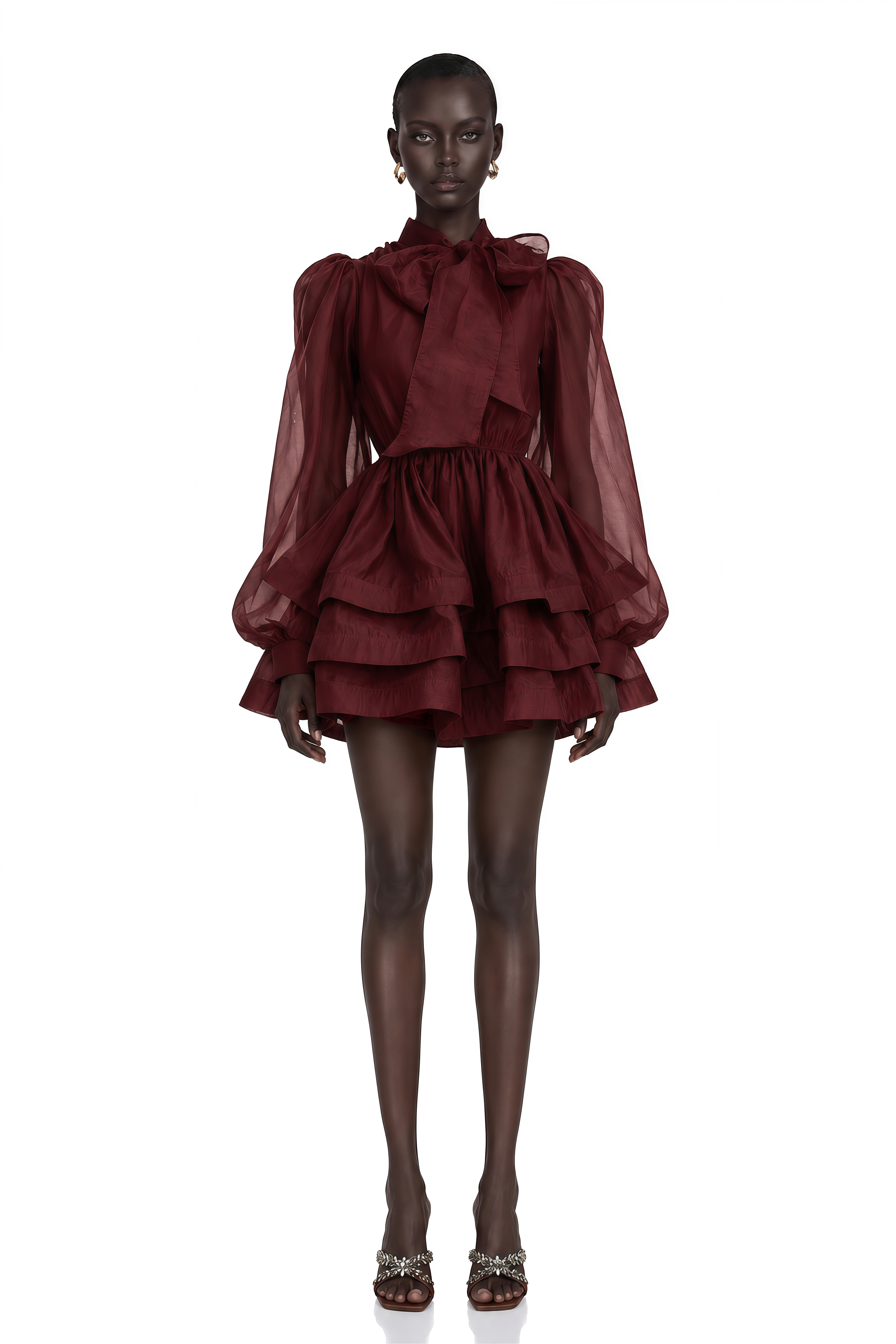 Élodie Tiered Flared Mini Dress in Red