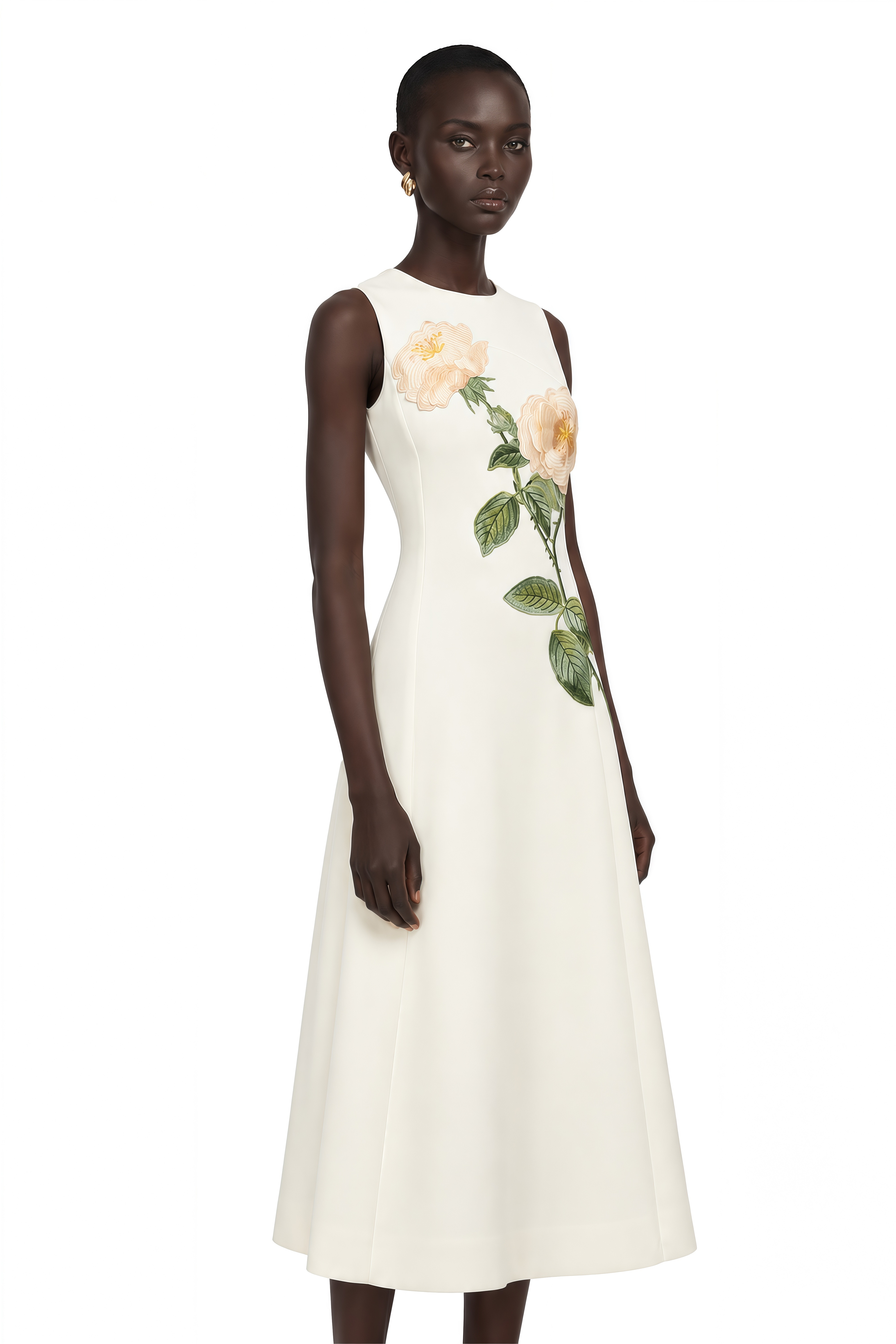Mackenzie White Floral Embroidered Midi Dress
