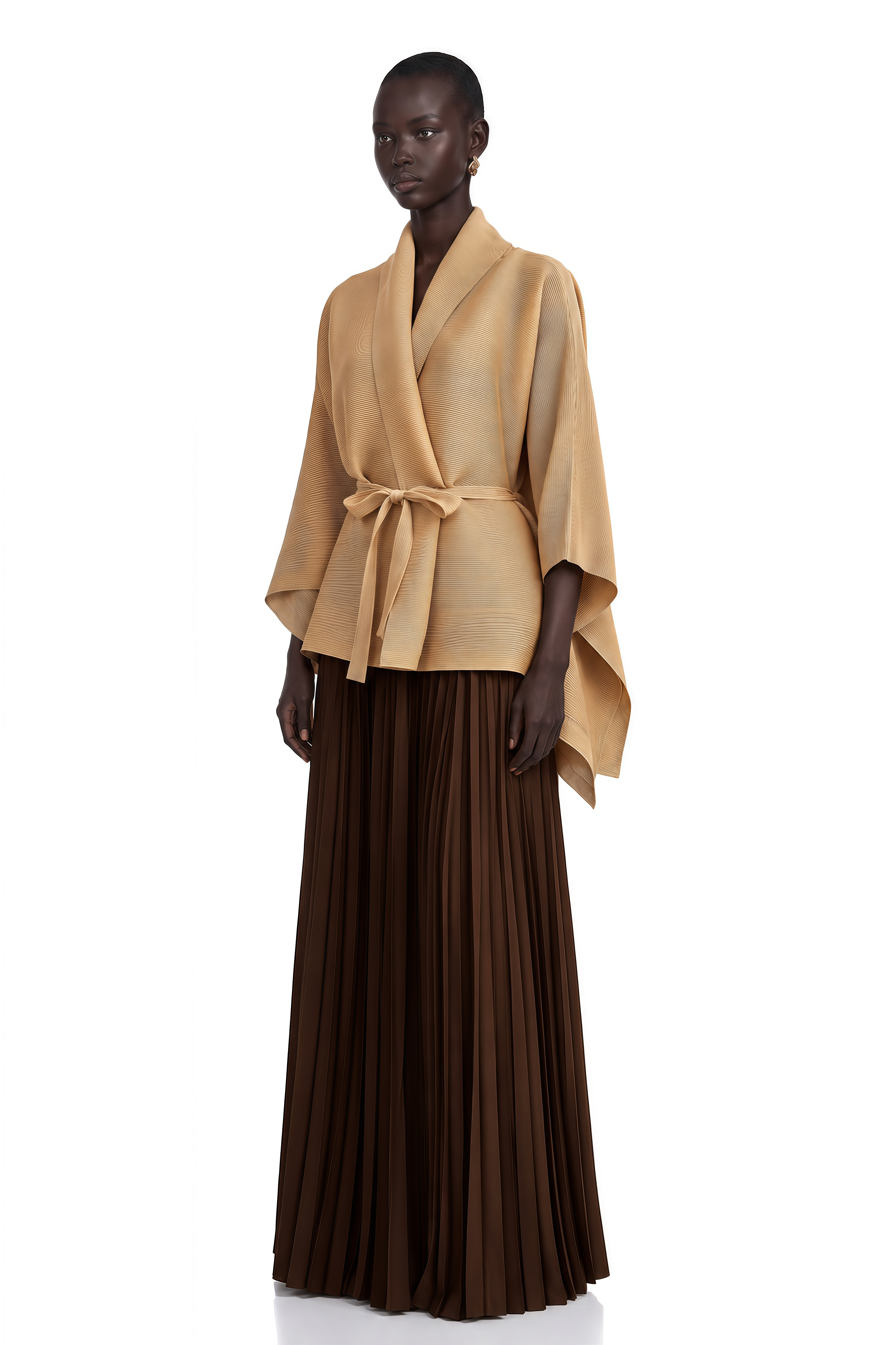 Adèle Cape-Design Pleated Top & Skirt Matching Set