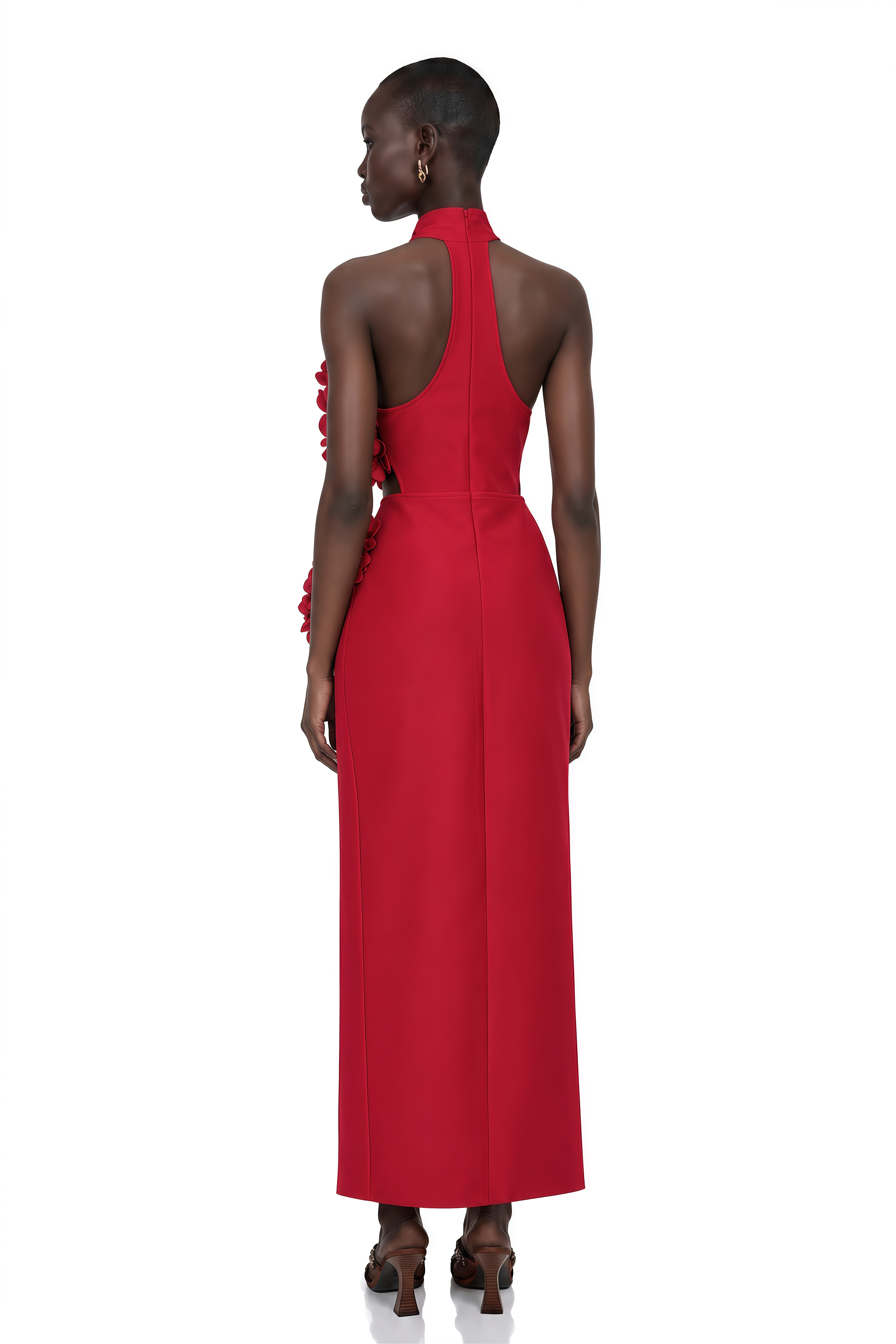 Brian Red Halterneck 3D Petal Maxi Dress