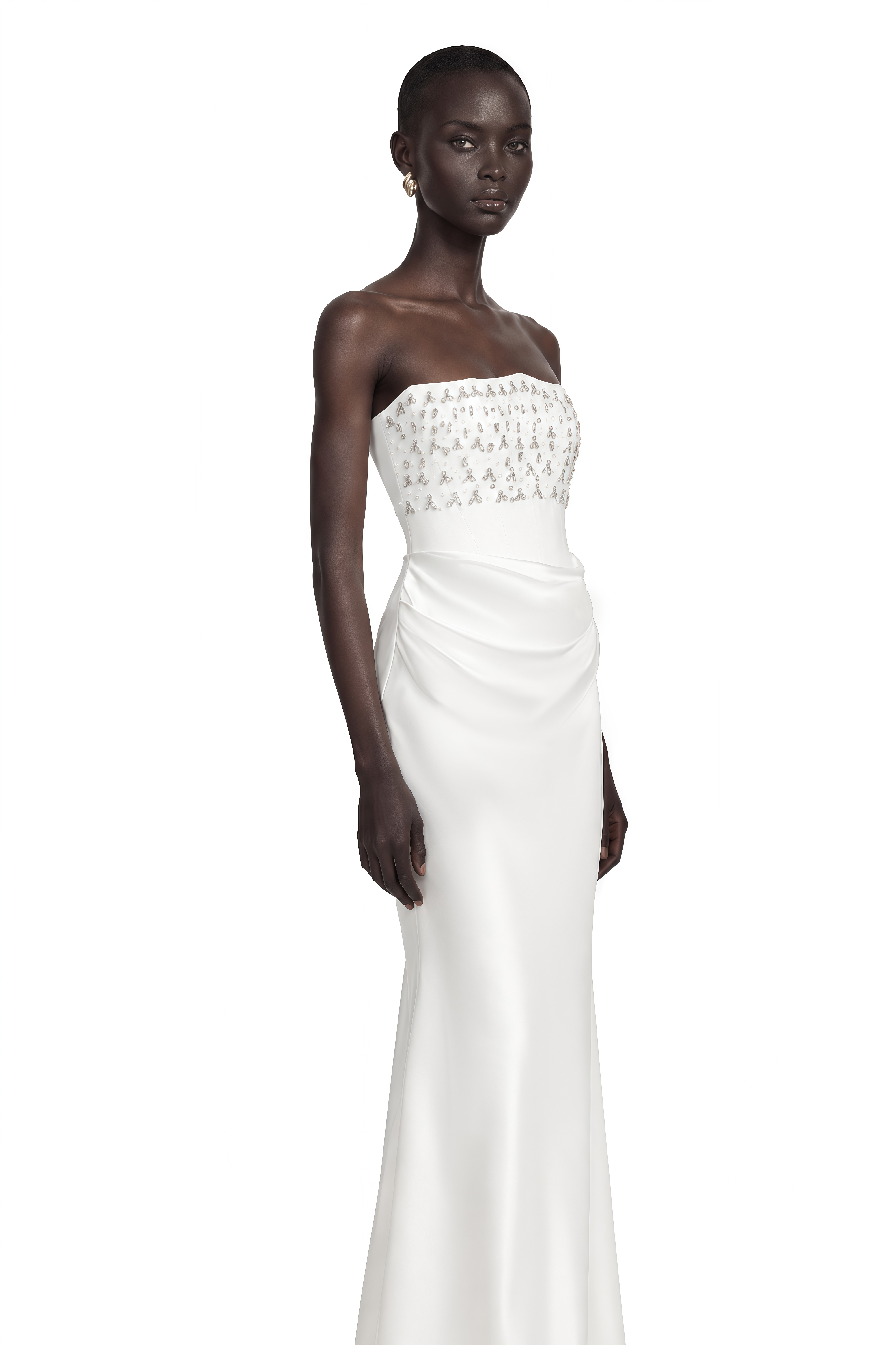 Aurore White Crystal Embellished Maxi Dress