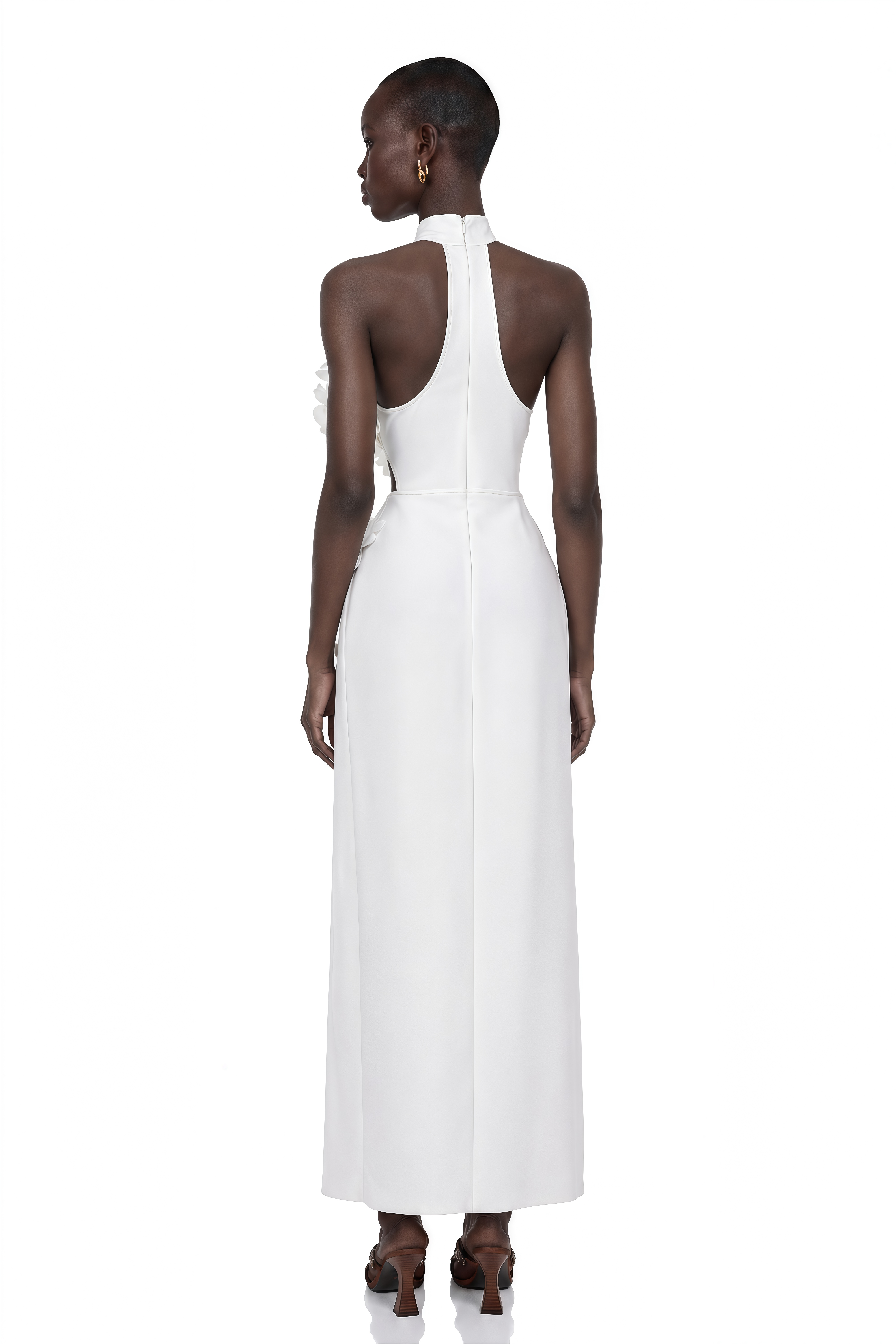 Brian White Halterneck 3D Petal Maxi Dress