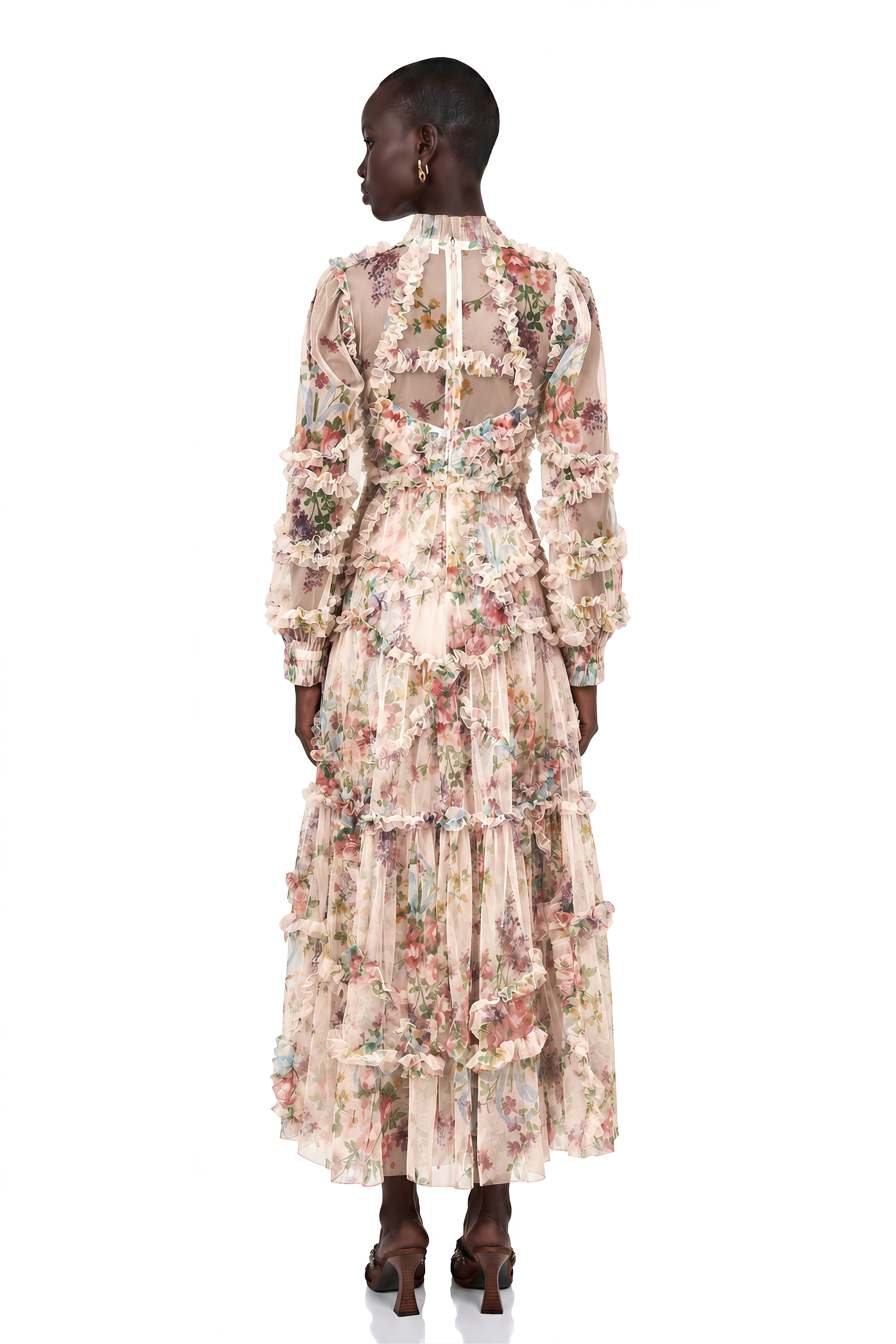 Candice Floral Ruffled Tulle Midi Dress