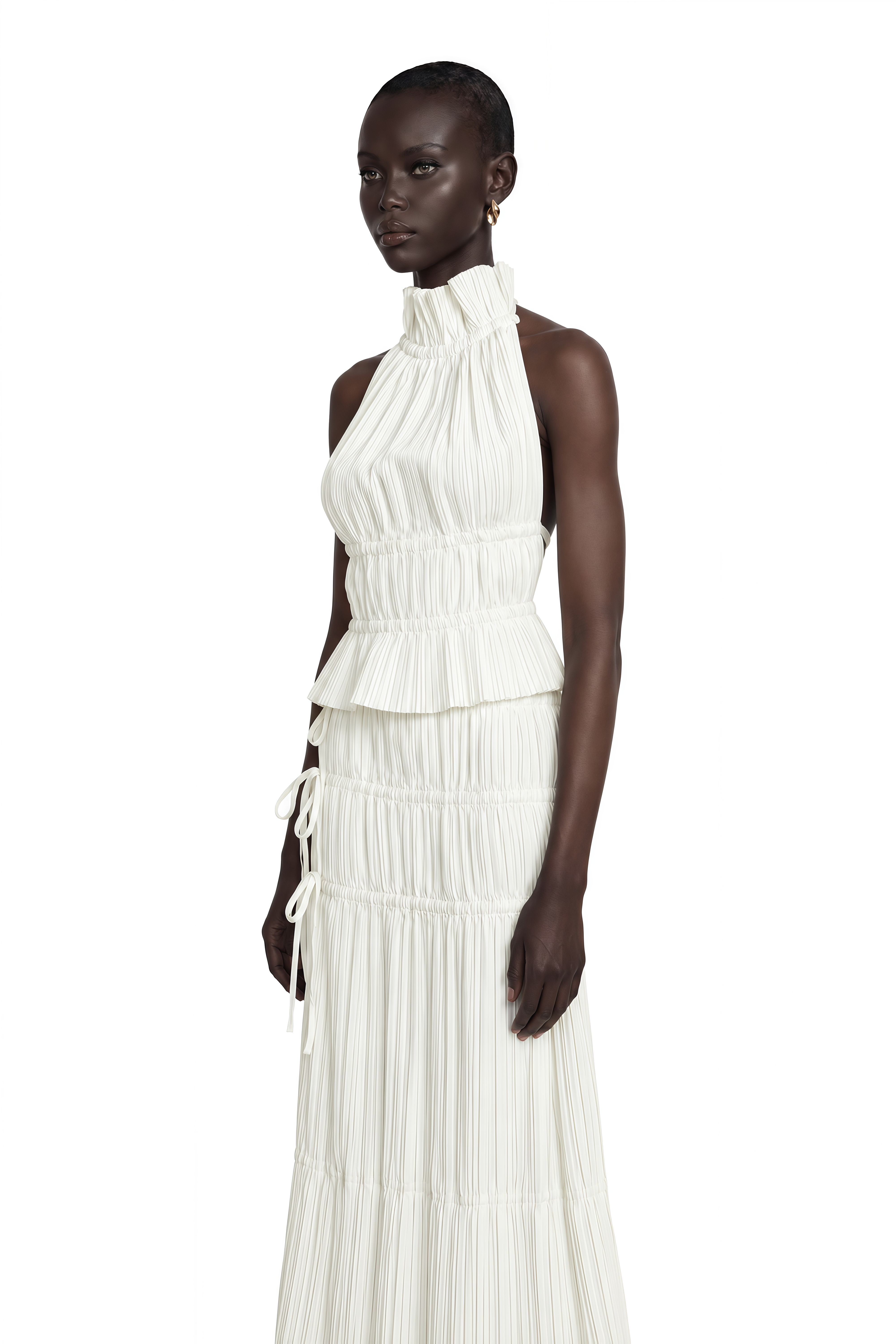 Milisent Open-Back Pleated Top & Skirt Matching Set