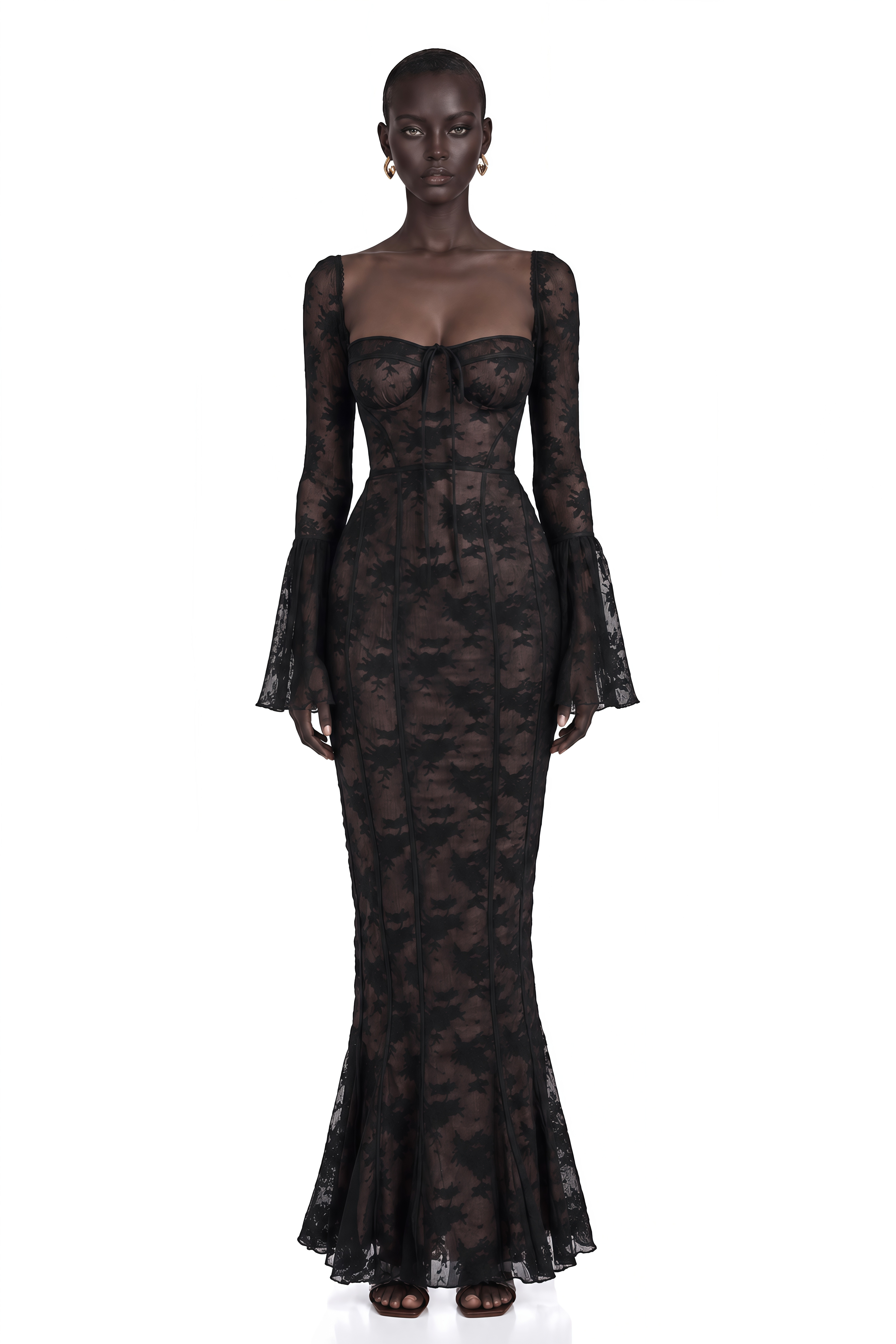 Marlene Black Flared Lace Maxi Dress