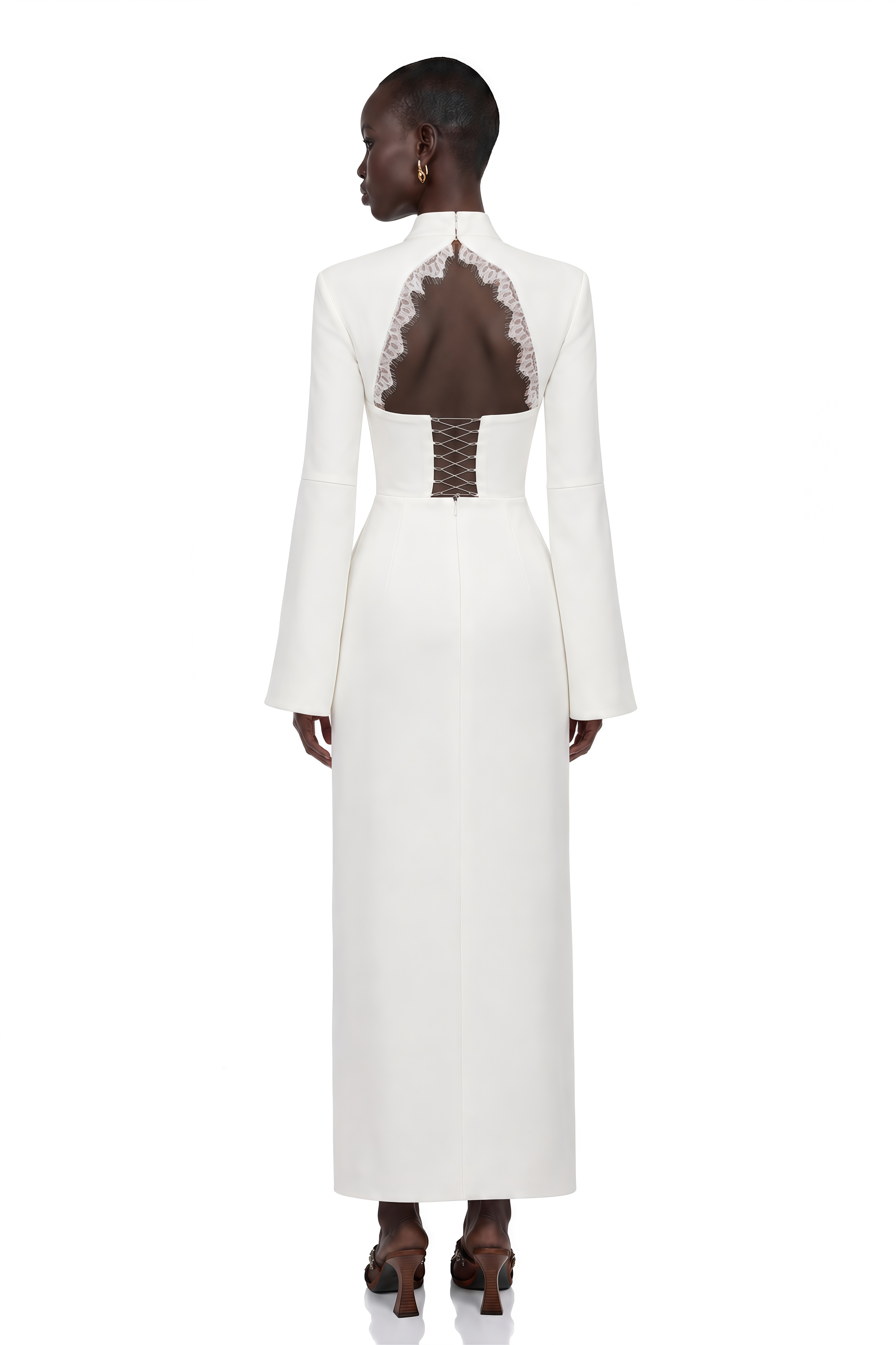 Ingvild White High Neck Backless Maxi Dress