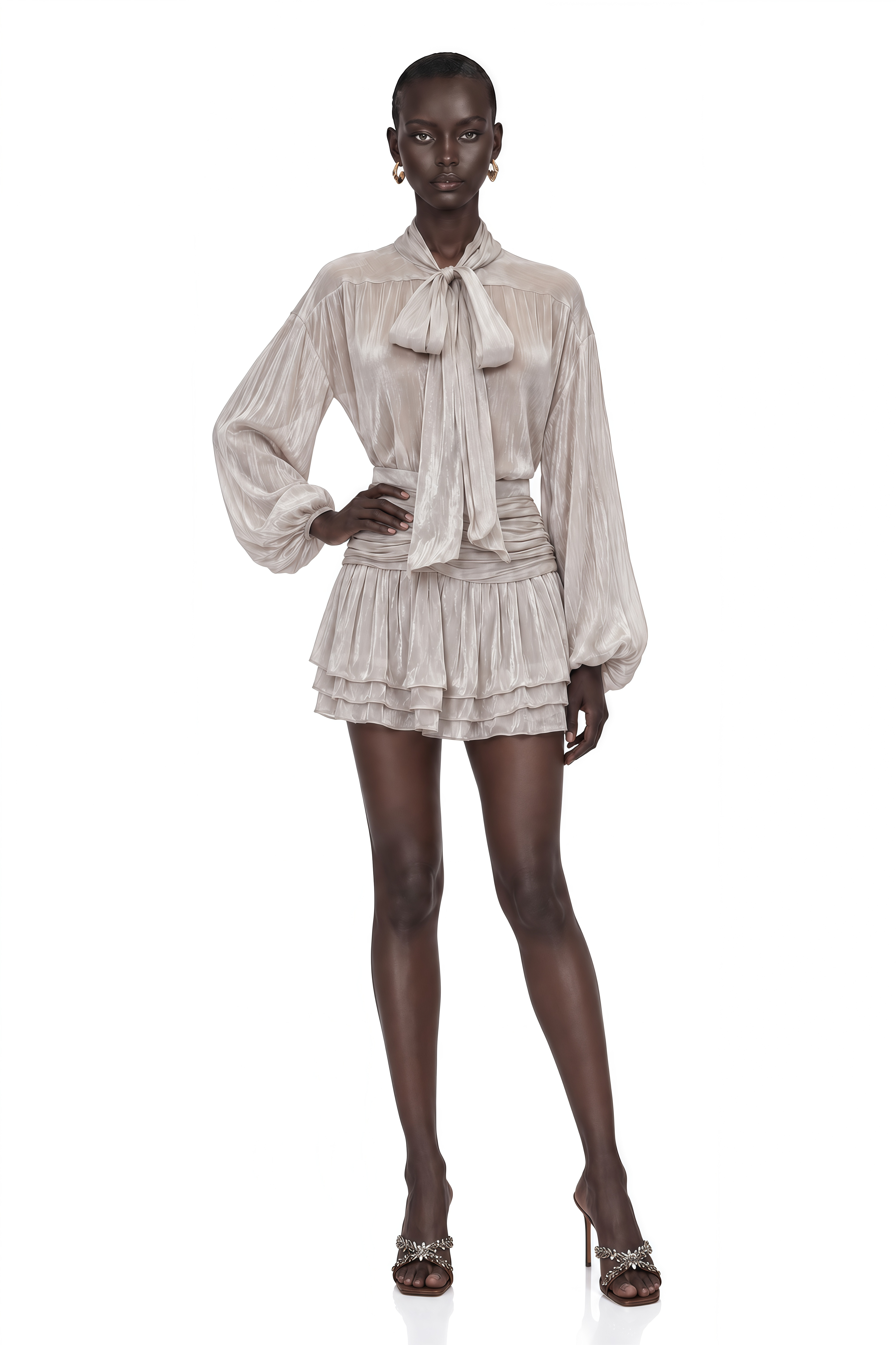 Bettina Silver Tie-Front Blouse & Skirt Set