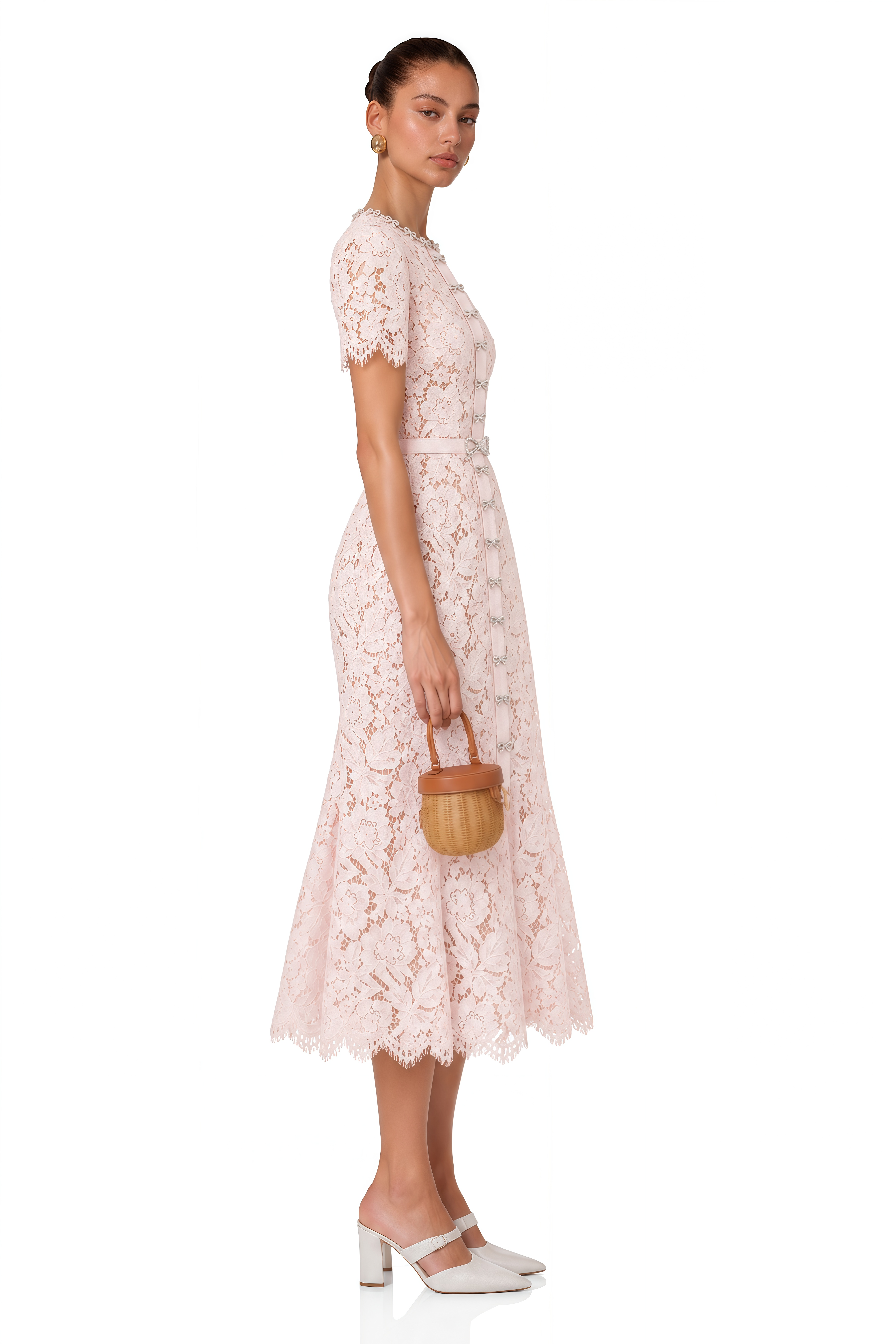 Sabine Pink Floral Lace Mermaid Midi Dress