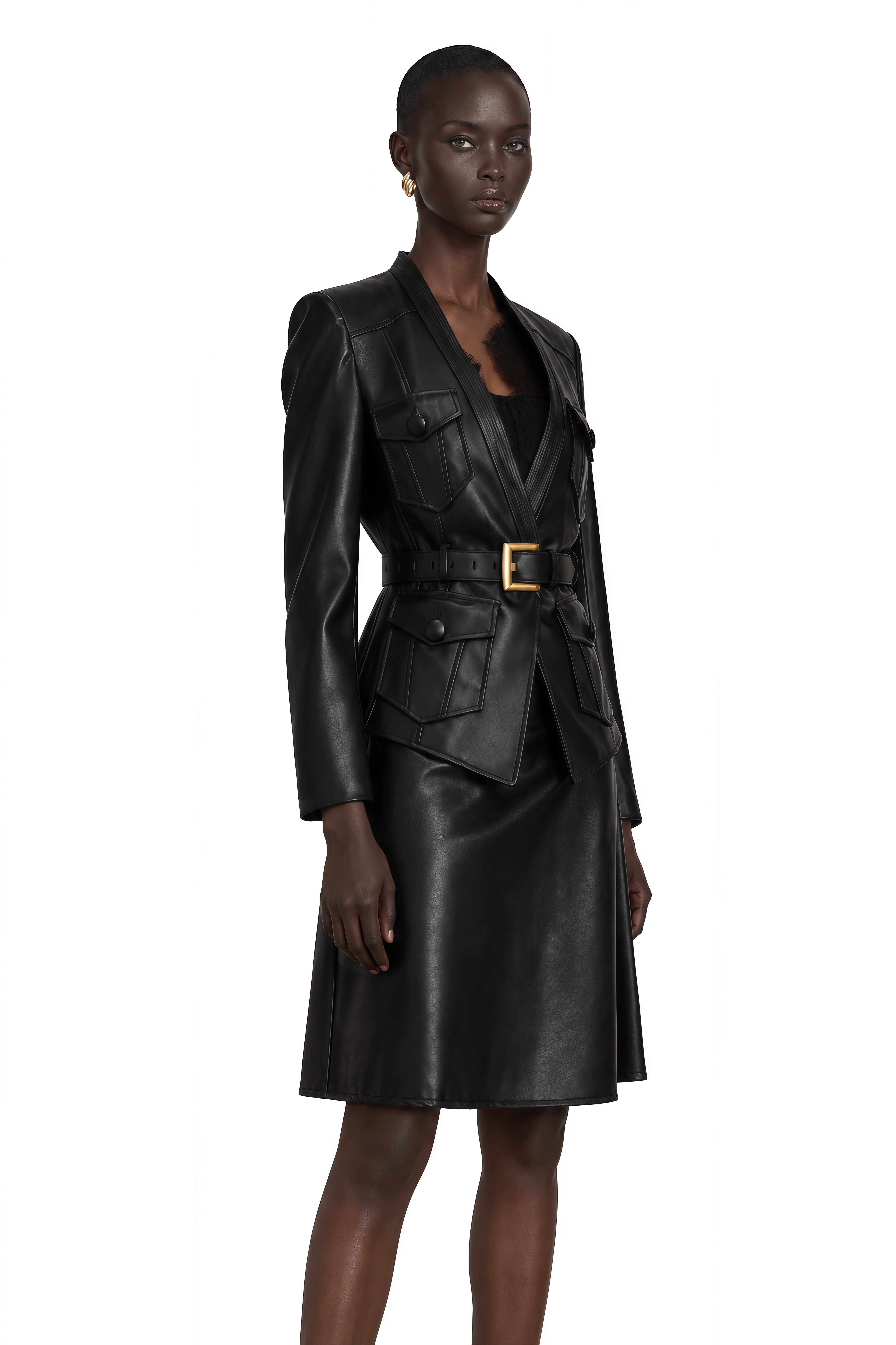 Isabel Black Belted Faux Leather Jacket