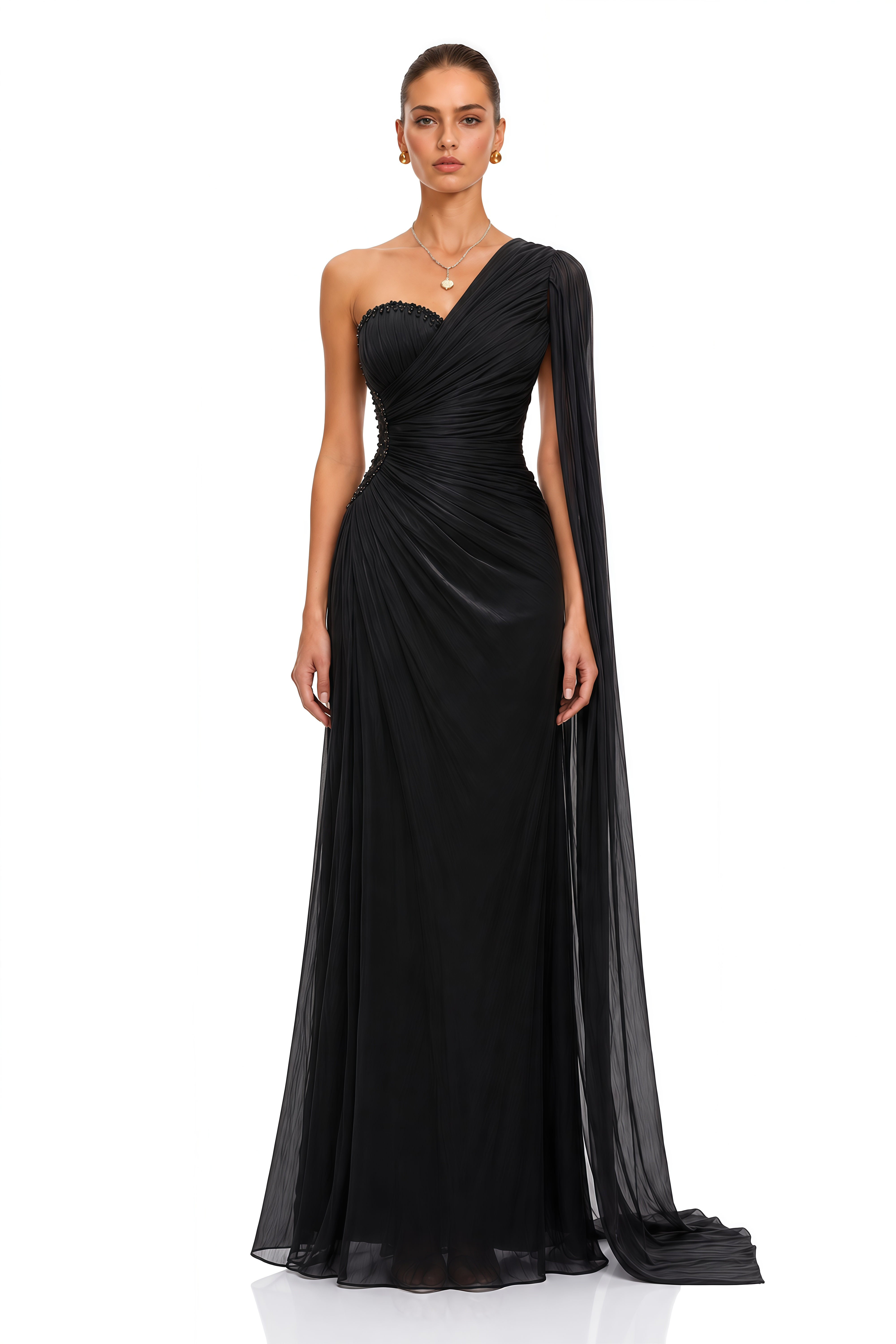 Katrin Black One Shoulder Ruched Maxi Dress