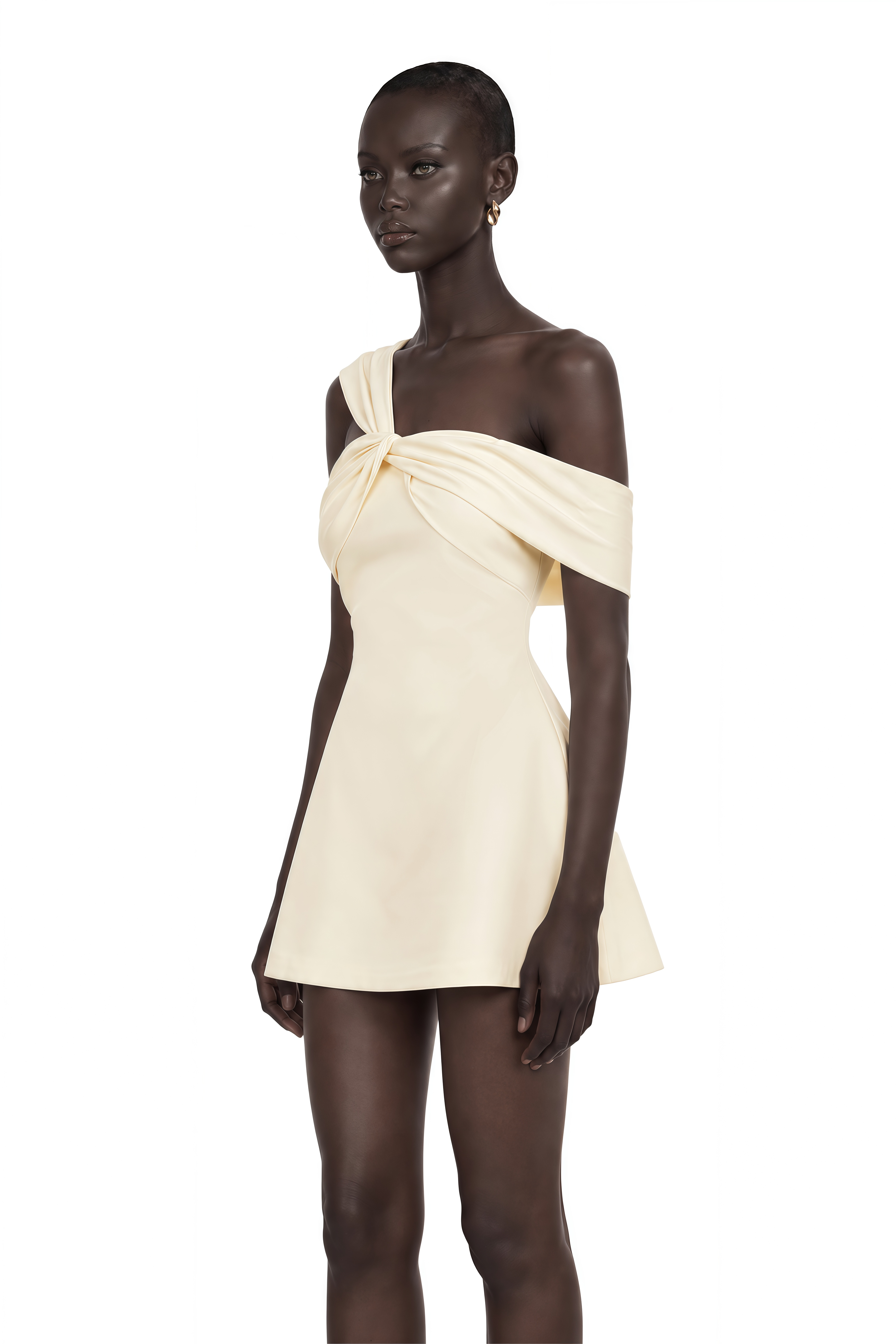 Ismérie Neutrals Off-Shoulder Twisted Mini Dress