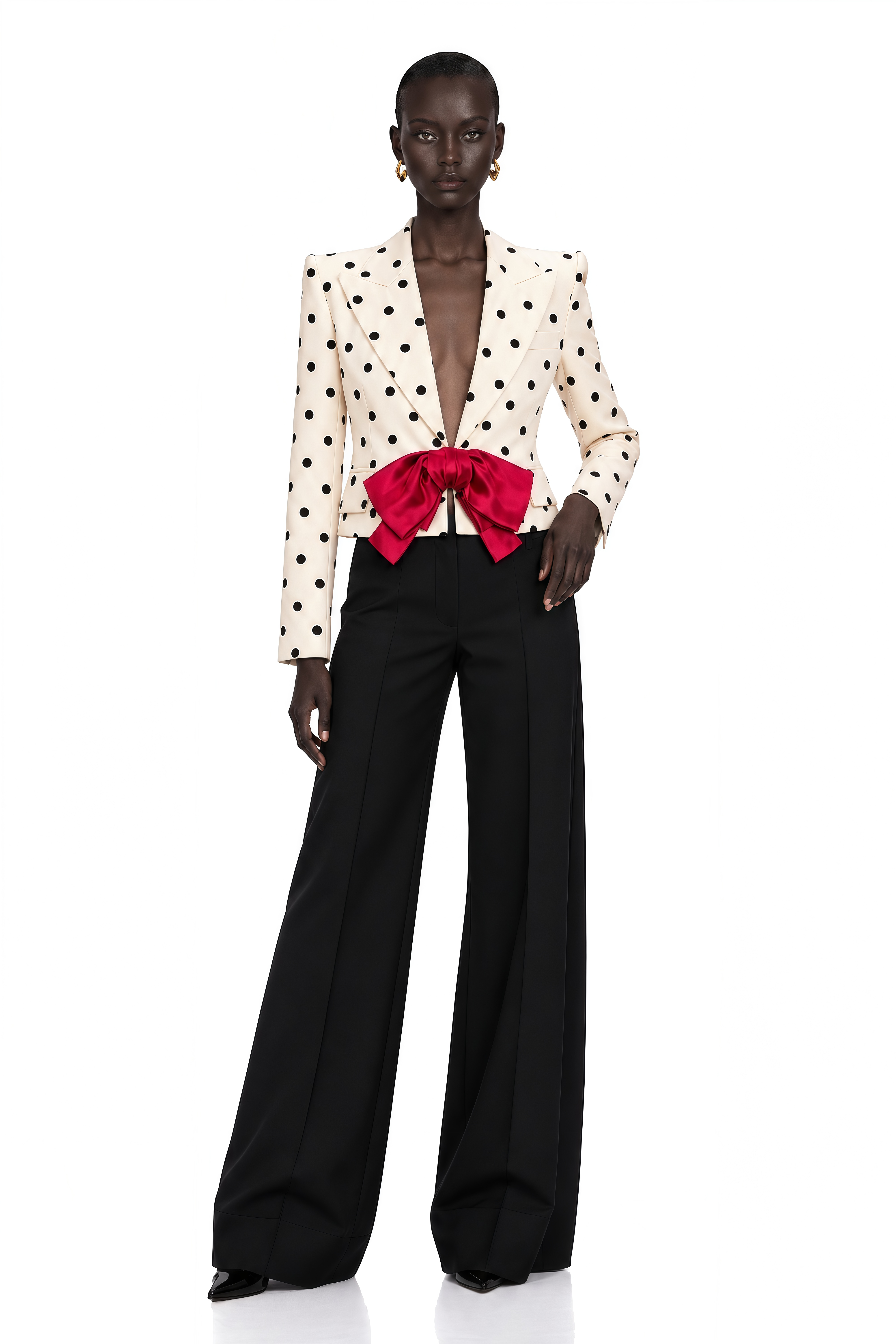 Valentine White Bowknot Polka Dot Short Jacket