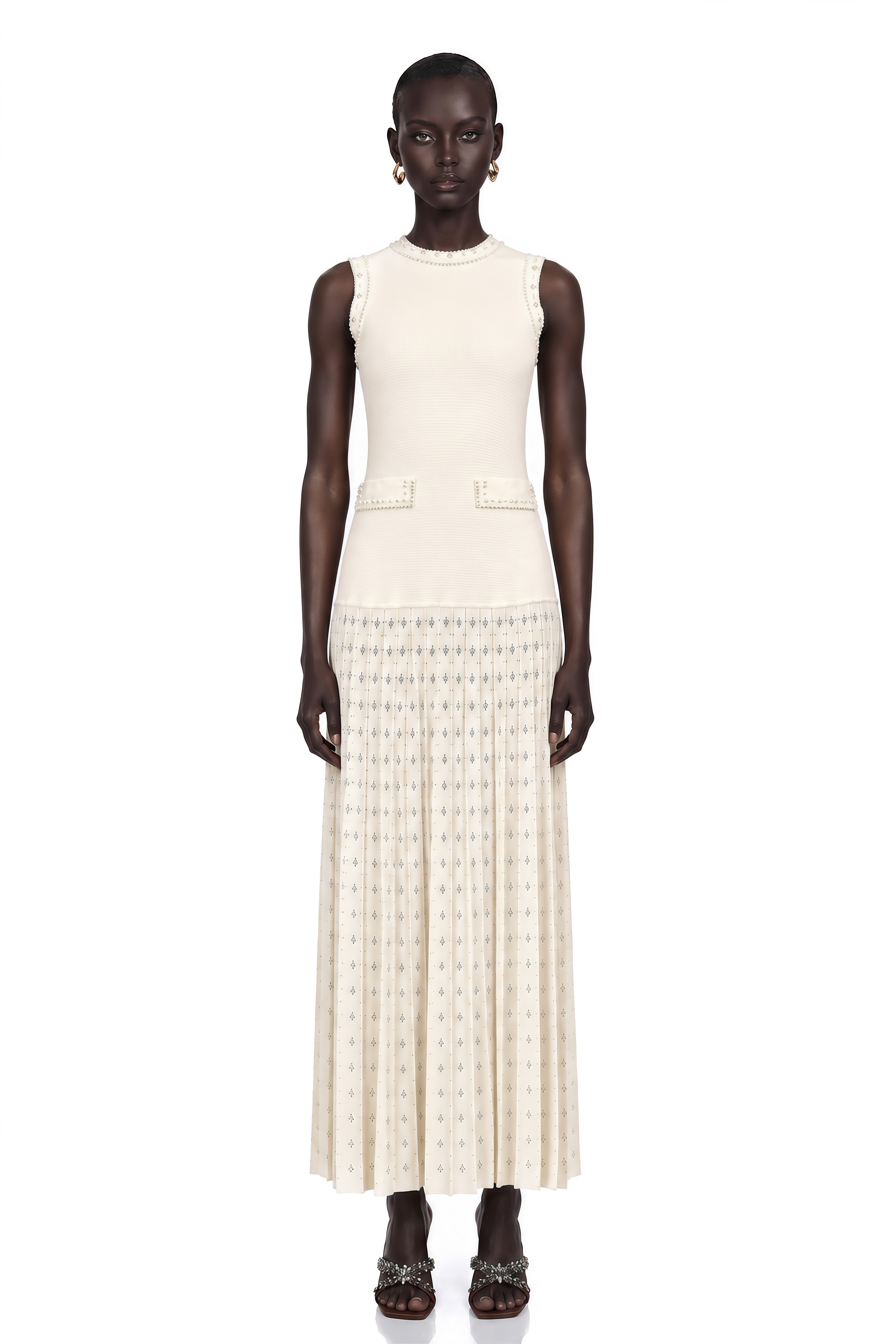 Donatienne White Faux-Pearl Knitted Maxi Dress