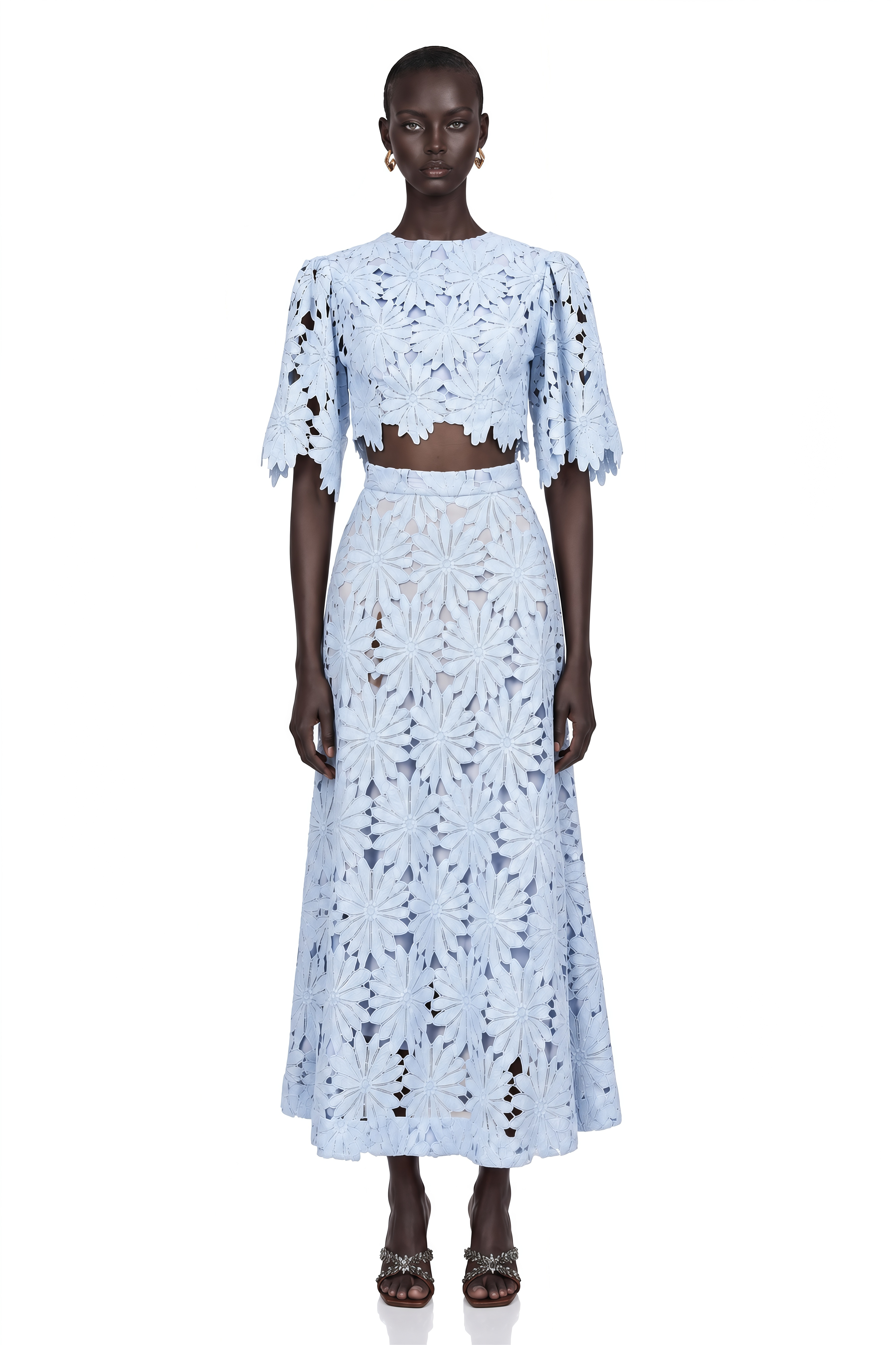Audrey Blue Guipure Lace Top & Skirt Matching Set – Miss Rosier