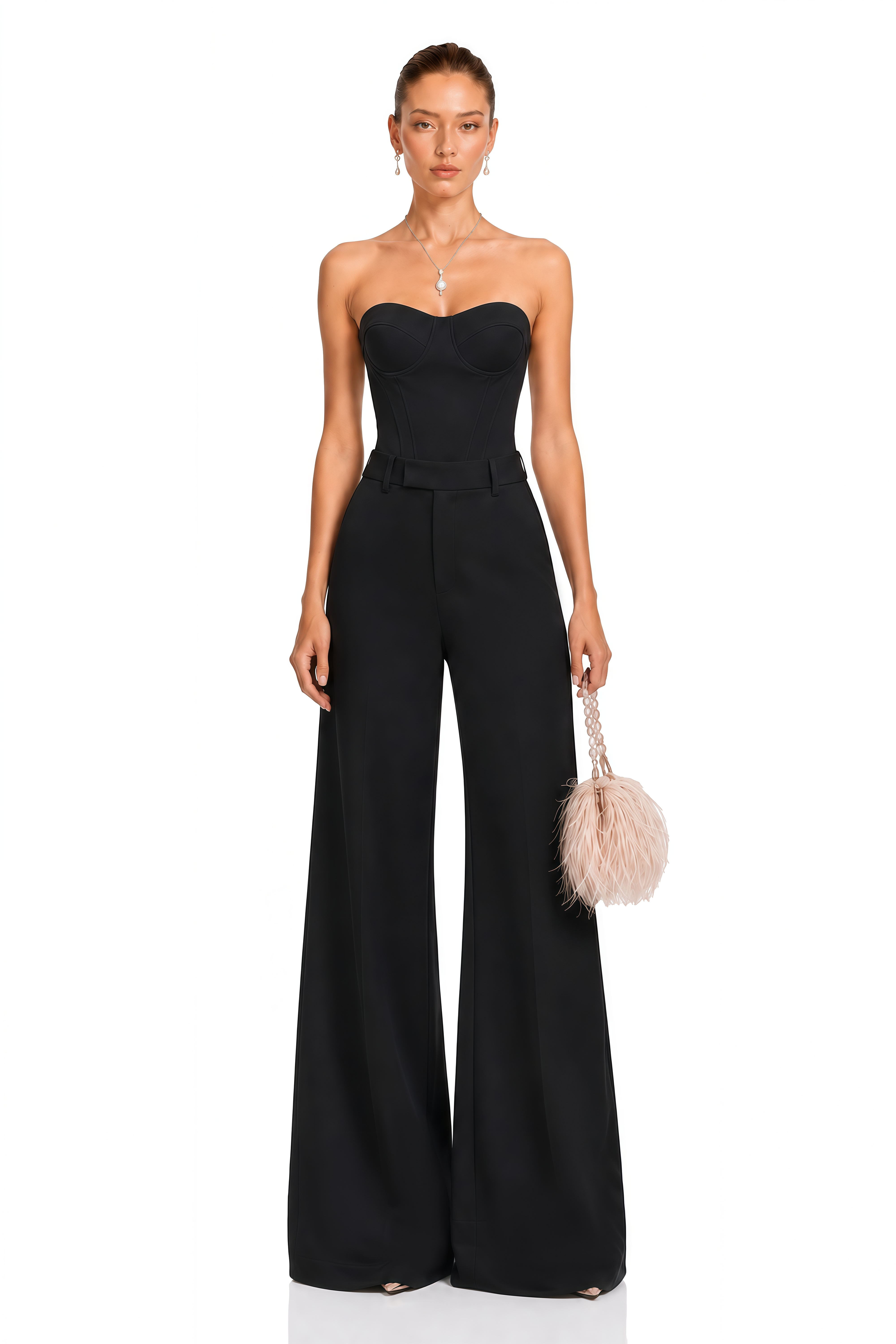 Krasava Black Sweetheart Neckline Top & Trousers Set