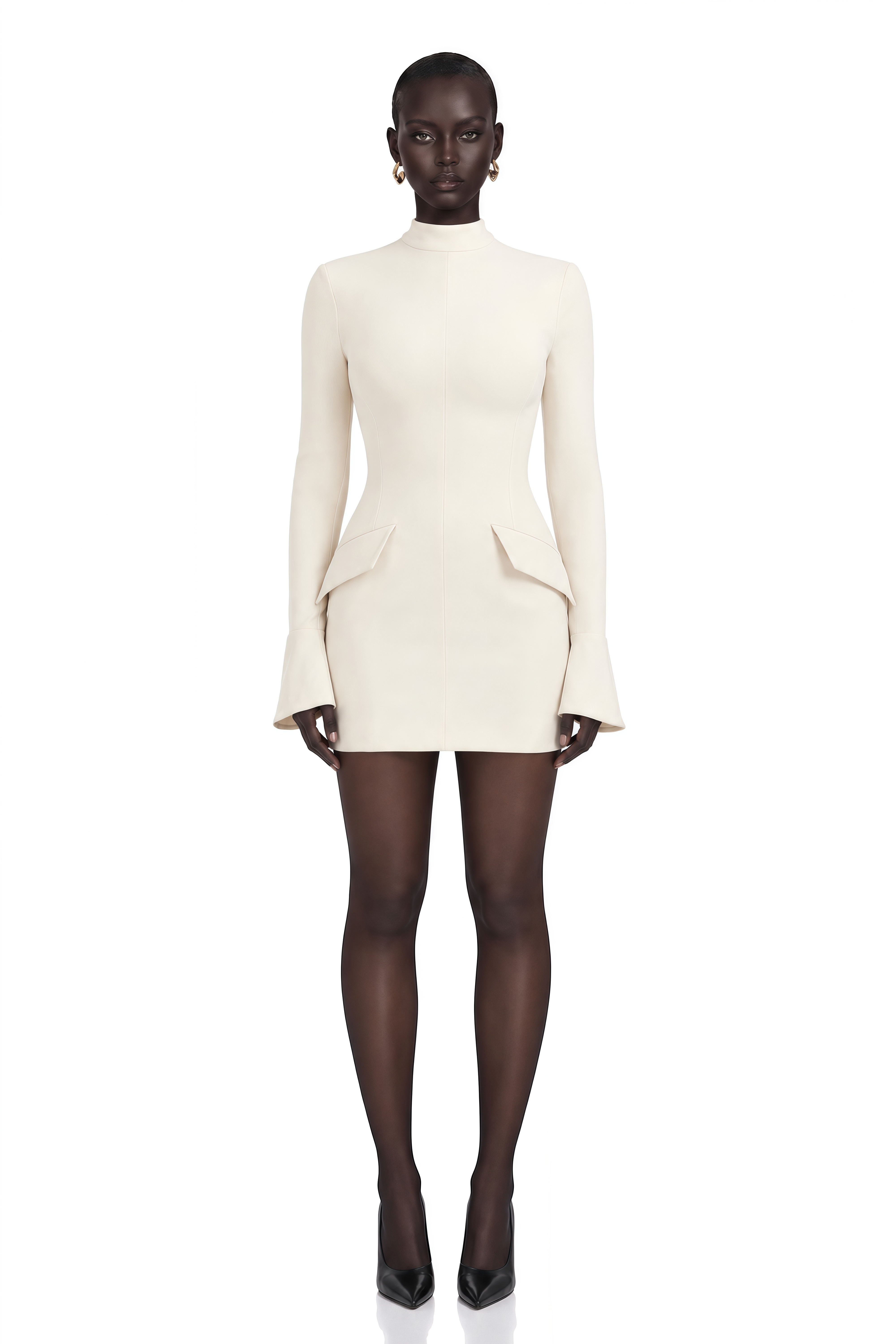 cream white mini dress Chloé Cream-White Fitted – Miss Rosier tight mini dress Indian Deshi Long-gawn dress Color:WhiteSmoke Gold button detailing festival clothing