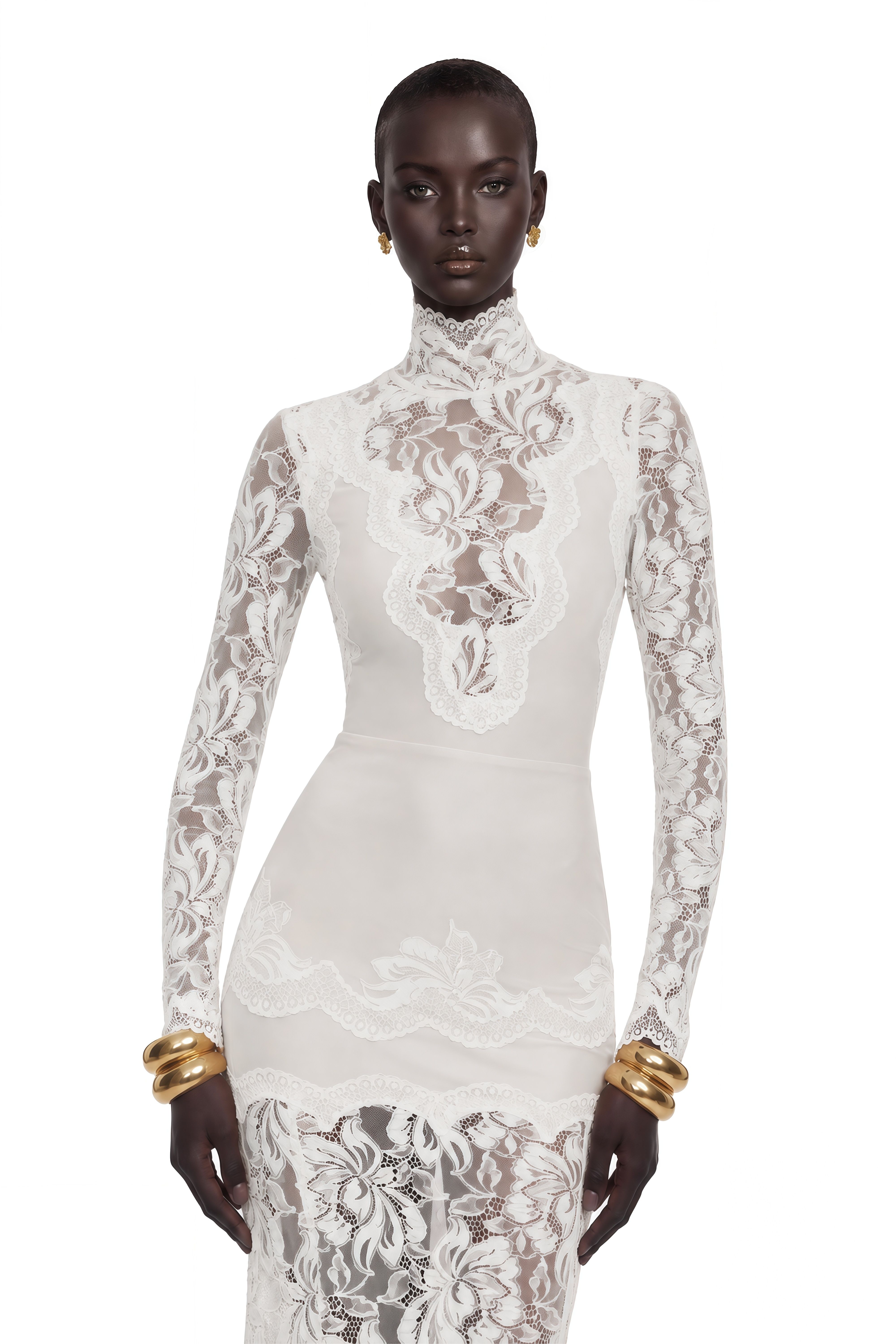 Airelle White Satin Panel Lace Maxi Dress